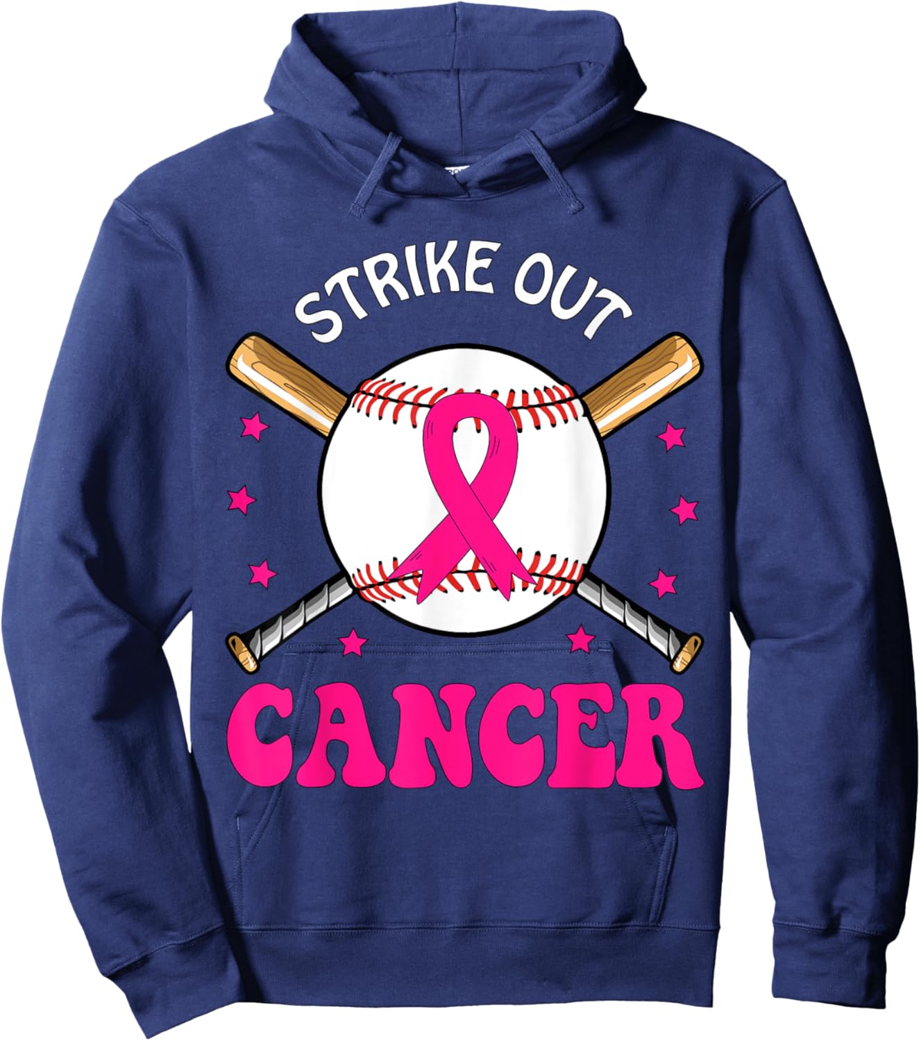 Strike Out Breast Cancer Baseball Pink Ribbon Hoodie - Hoodie | Navy