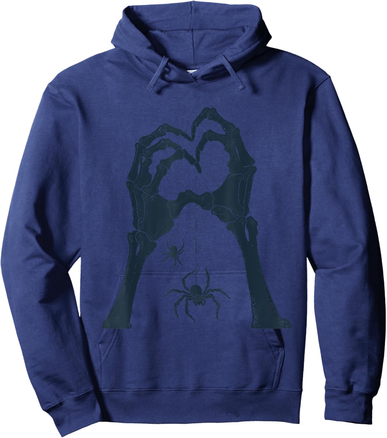 Skeleton Hand Love Shape With Spider Web Scary Season Art Hoodie - Hoodie | Navy