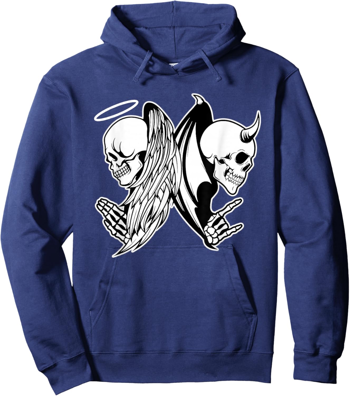 Angel x Skull x Devil Demon Blackwork Hoodie - Hoodie | Navy