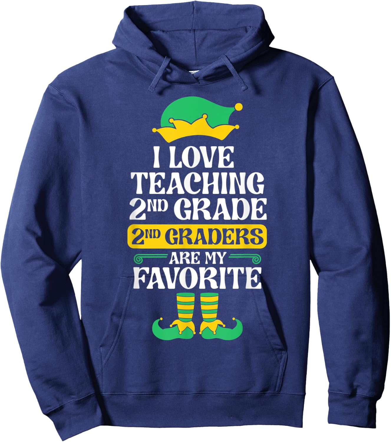 2nd Grade Teacher Elf Christmas School Party I Love Teaching Men Women Kids Hoodie - Hoodie | Navy
