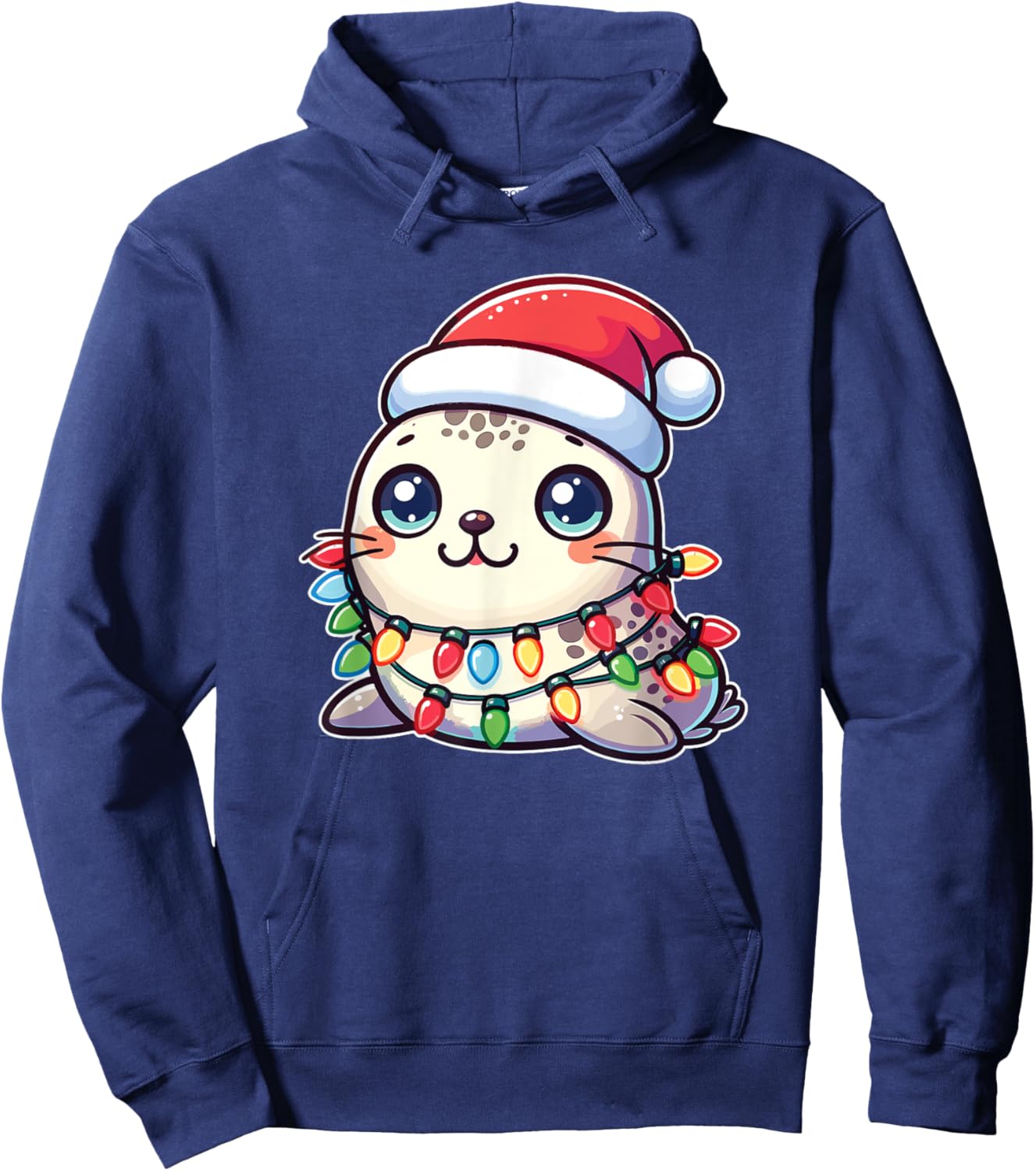 Santa Hat Christmas Fairy Lights Seal Hoodie - Hoodie | Navy