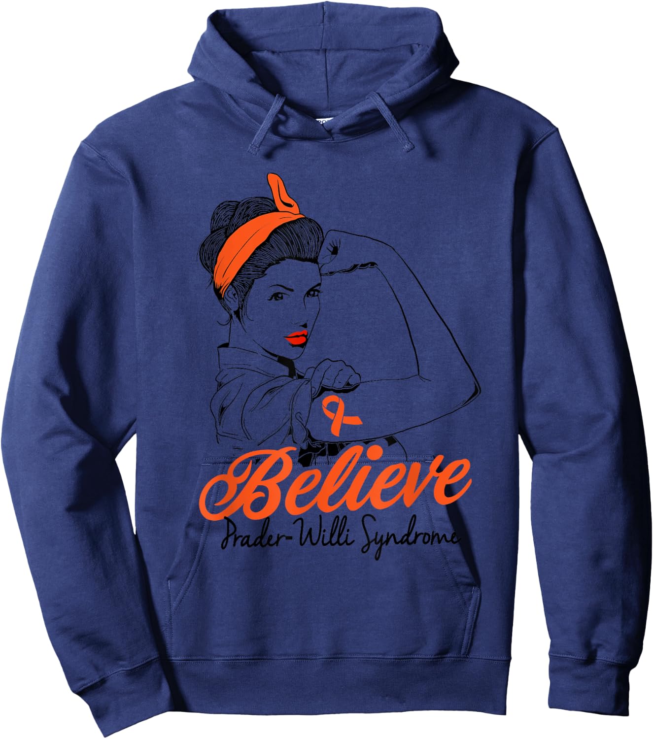 Prader-Willi Syndrome Orange Ribbon Unbreakable Superhero Hoodie - Hoodie | Navy