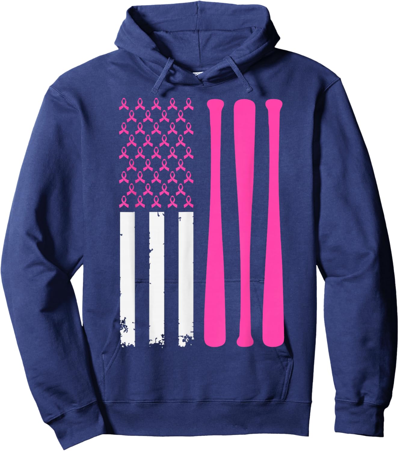 American Baseball Sports Breast Cancer Awareness Ribbon Hoodie - Hoodie | Navy