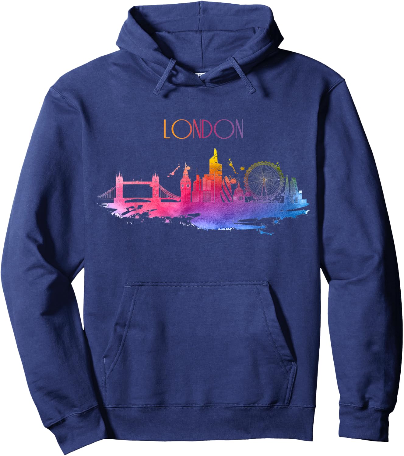London Skyline Watercolor Art UK England Souvenir Gift Hoodie - Hoodie | Navy