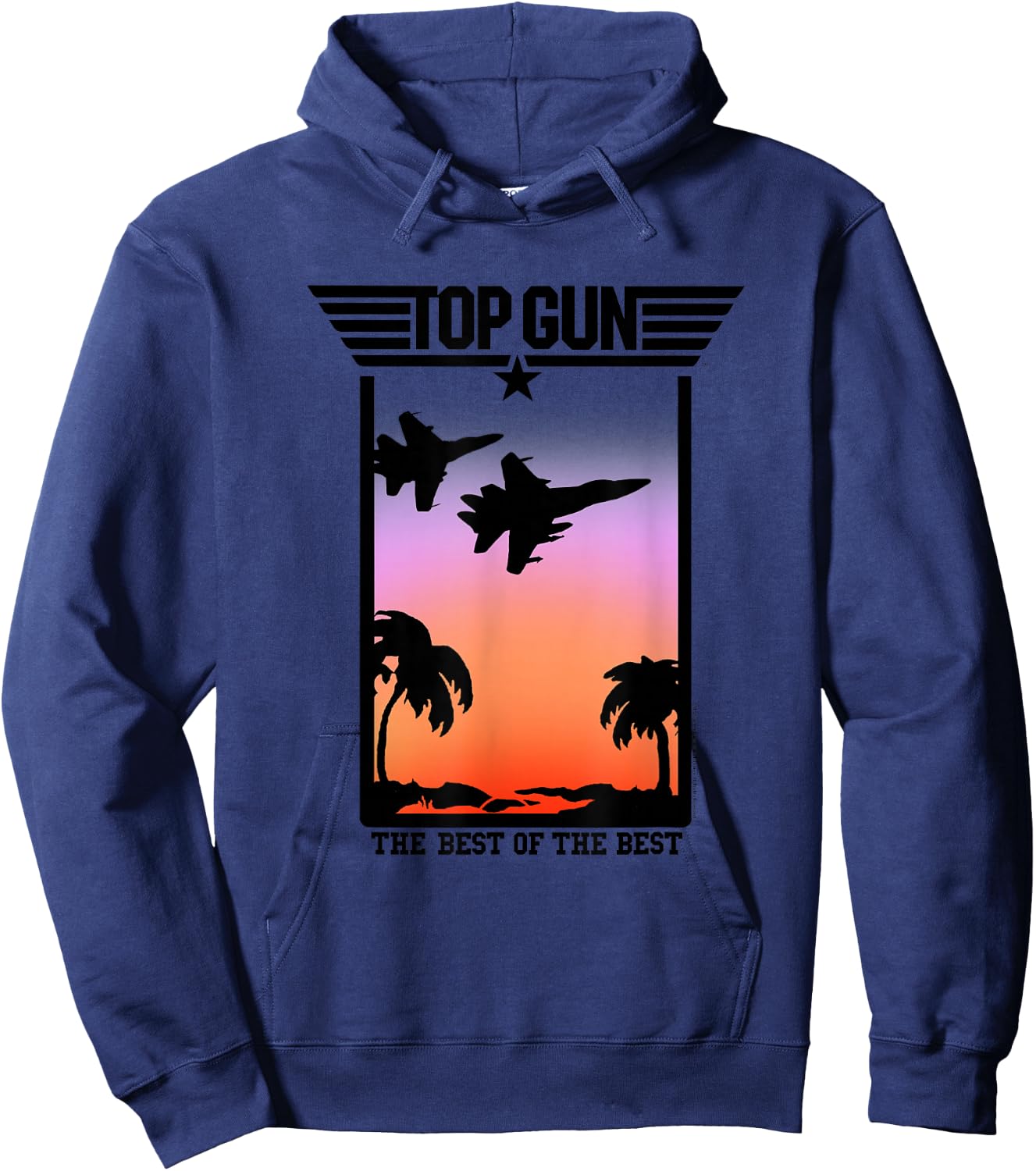 Top Gun Sunset Scene with Jets and Palm Trees Action Movie Hoodie - Hoodie | Navy