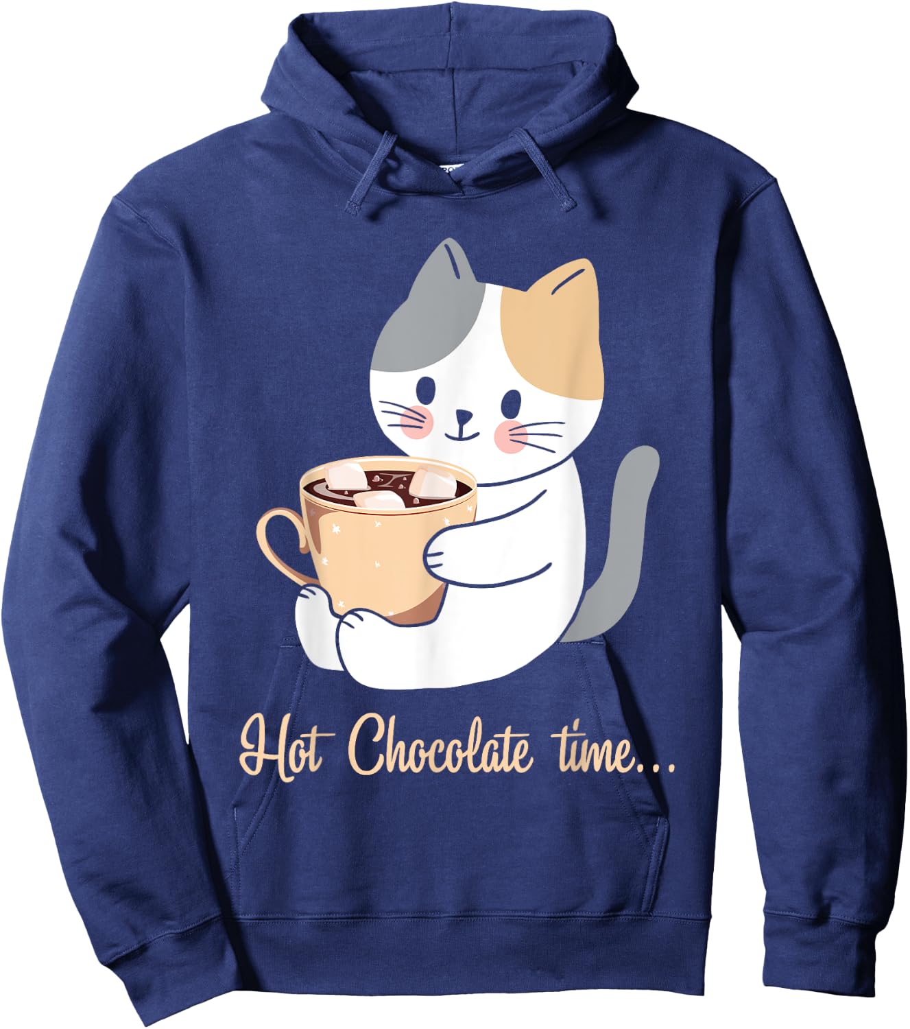 Hot Chocolate Time Cocoa Cute Cat Women Girls Kids Hoodie - Hoodie | Navy