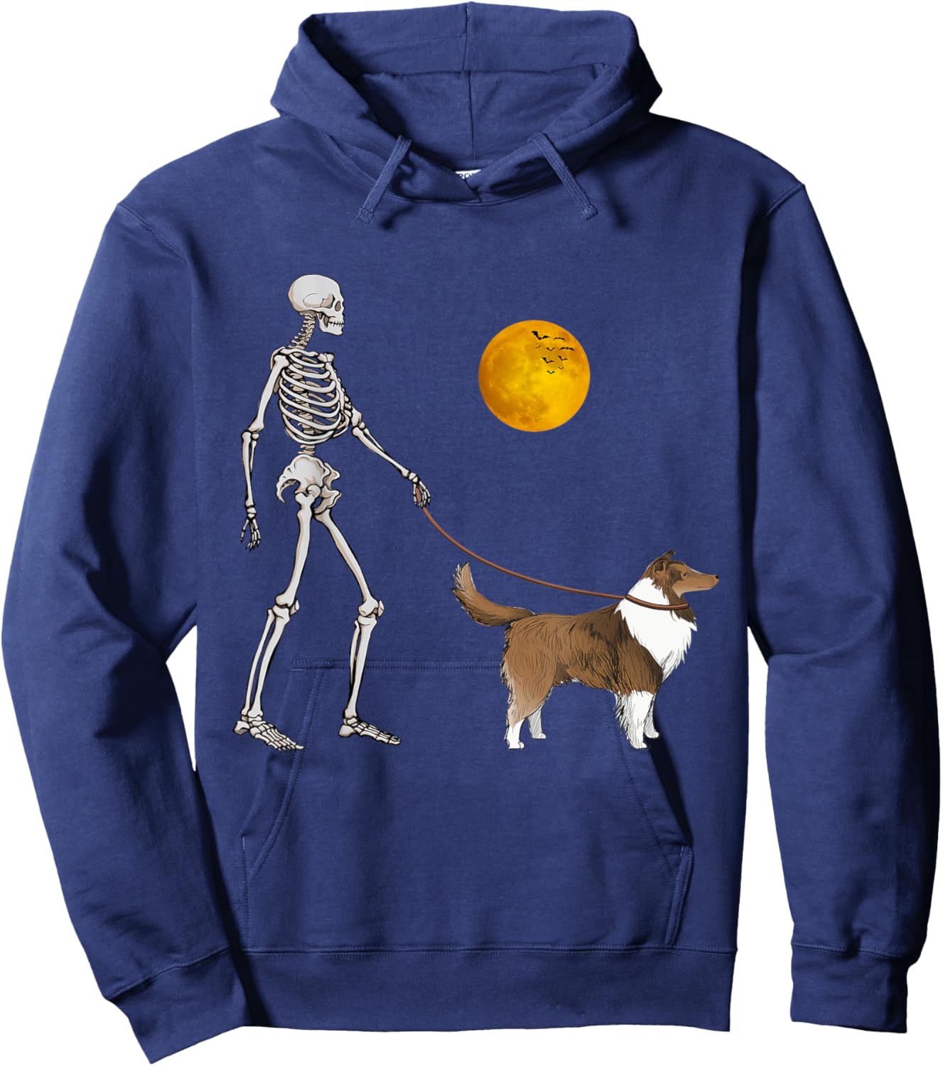 Shetland Sheepdog Skeleton Dog Walking Halloween Costume Hoodie - Hoodie | Navy