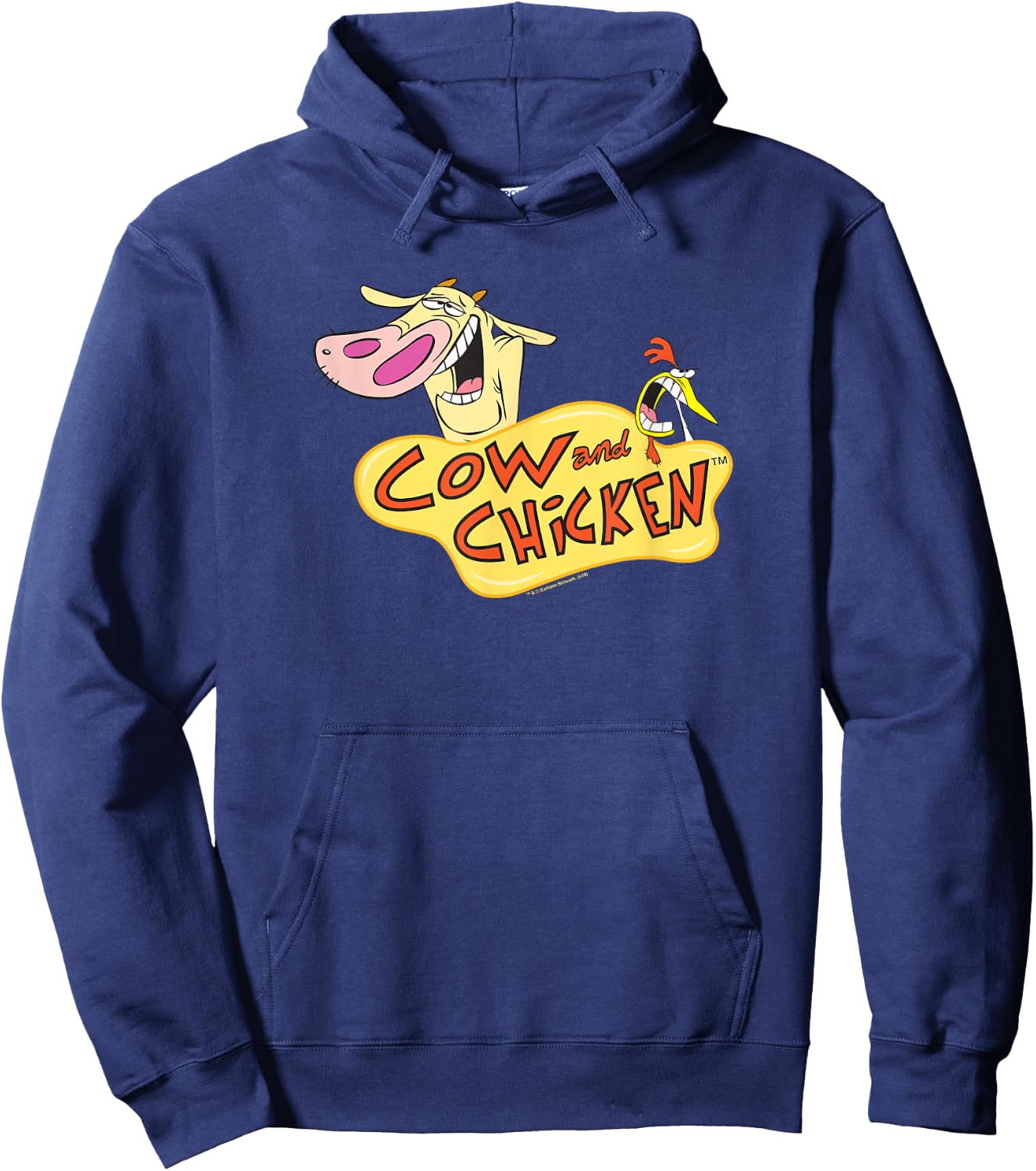 Cartoon Network Cow and Chicken Logo , Men's Adult Blue Short Sleeve V Neck , Small Hoodie - Hoodie | Navy
