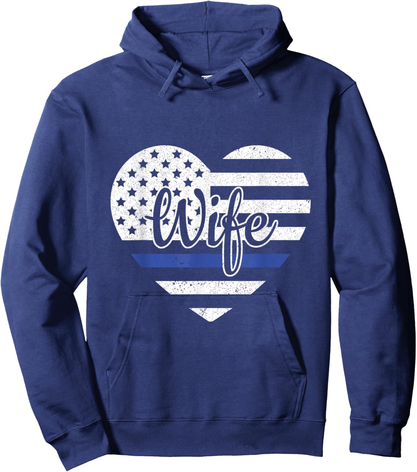 USA Heart Police Officer Wife Blue Line Police Wife Support Hoodie - Hoodie | Navy