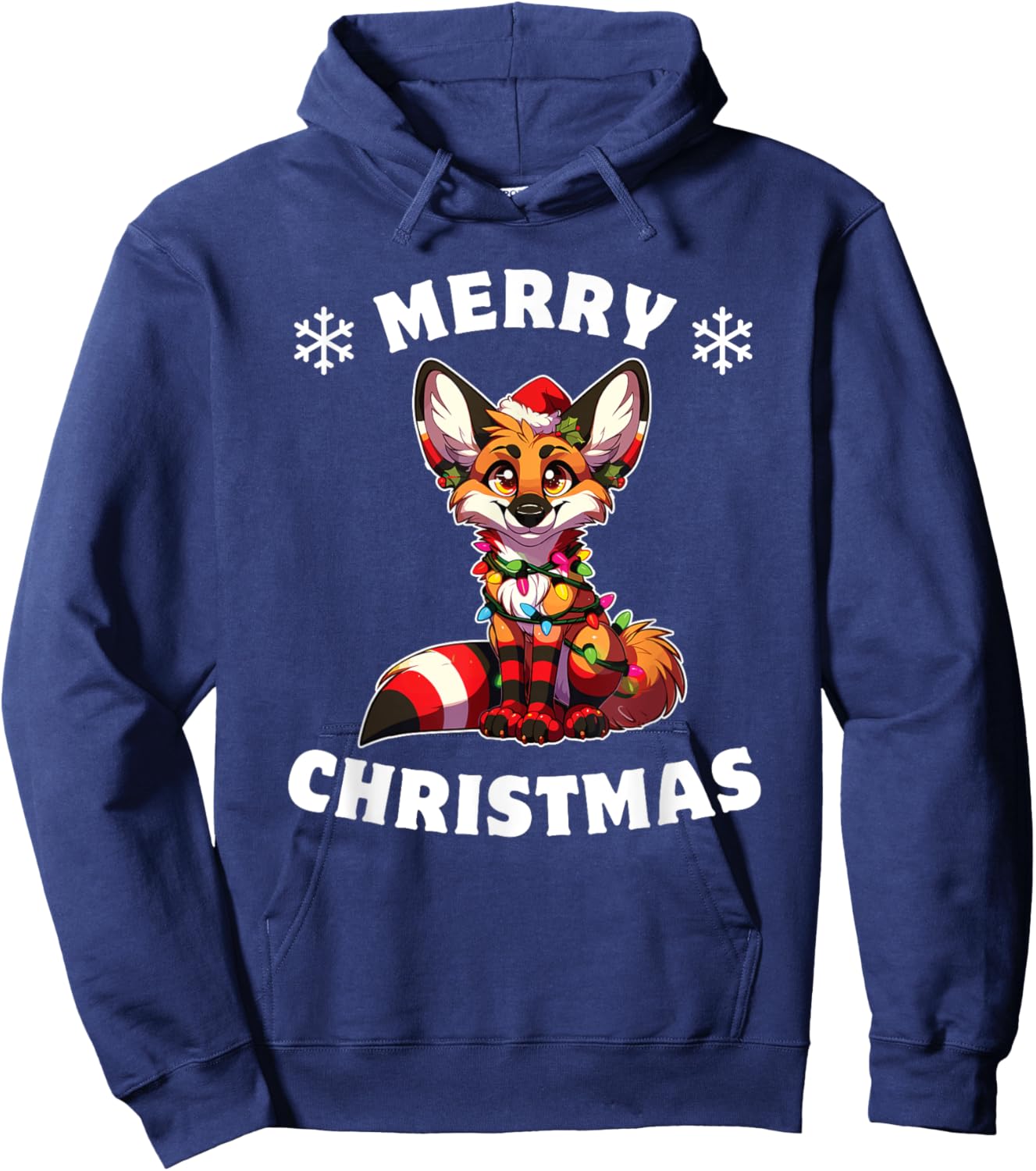 Christmas Hat Christmas Fairy Lights Maned Wolf Hoodie - Hoodie | Navy