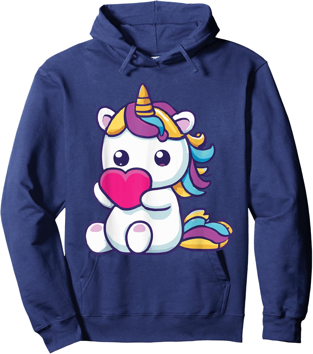 Unicorn Holding A Heart Rainbow Cute Hoodie - Hoodie | Navy