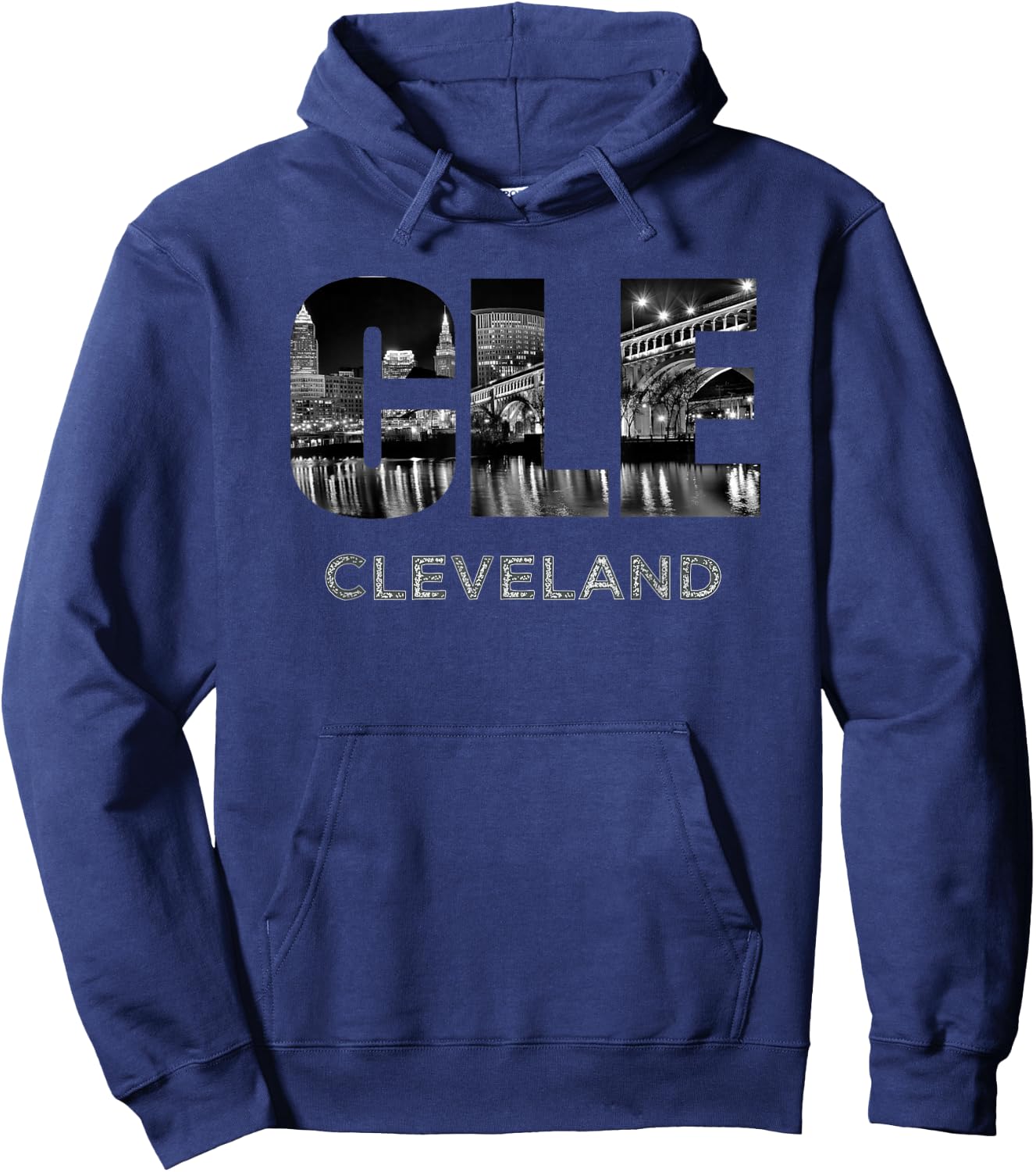 CLE The Land Night Downtown Cleveland Skyline Art Ohio Gifts Hoodie - Hoodie | Navy