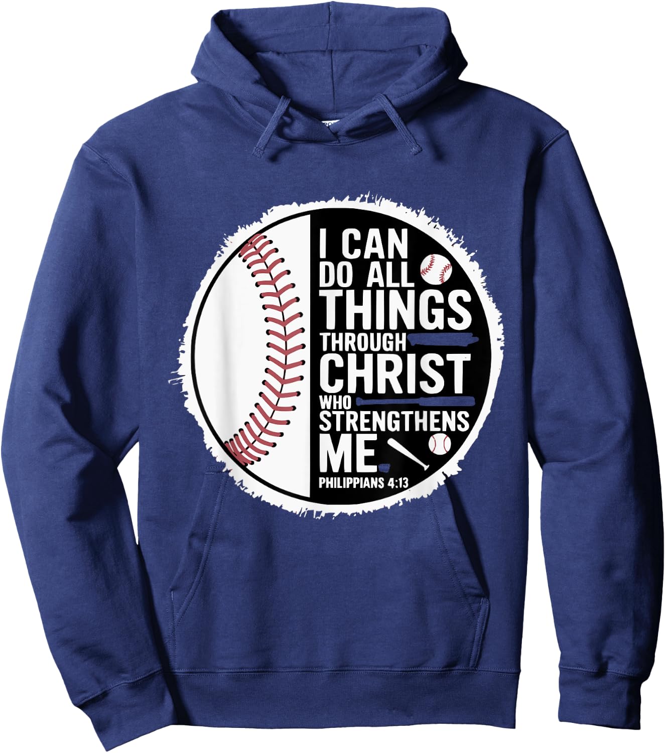 Baseball Player Sports with Christian Bible Verse Theme Hoodie - Hoodie | Navy