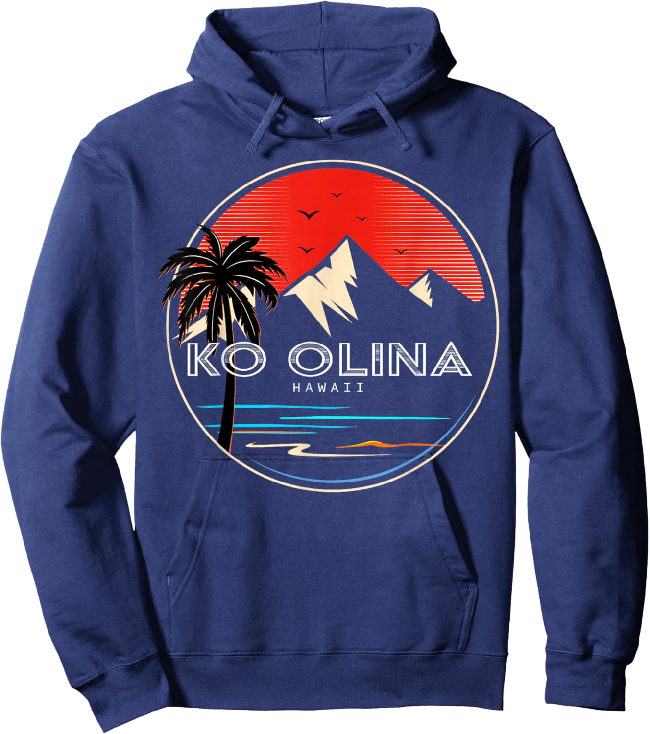 Retro Hawaii Ko Olina Wave Surfing Hoodie - Hoodie | Navy