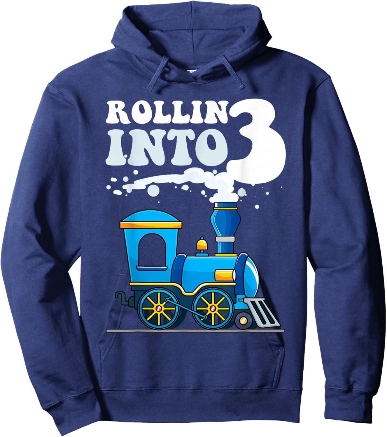 Rollin' Into 3 Train 3rd Birthday Party Three Years Old Boys Hoodie - Hoodie | Navy