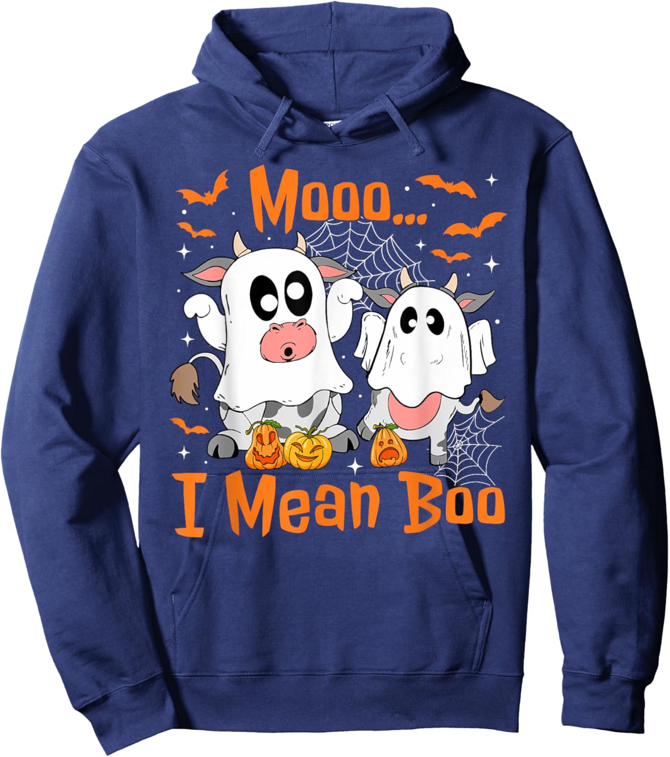 Cute Ghost Cow Moo I Mean Boo Halloween Funny Cow Lover Hoodie - Hoodie | Navy