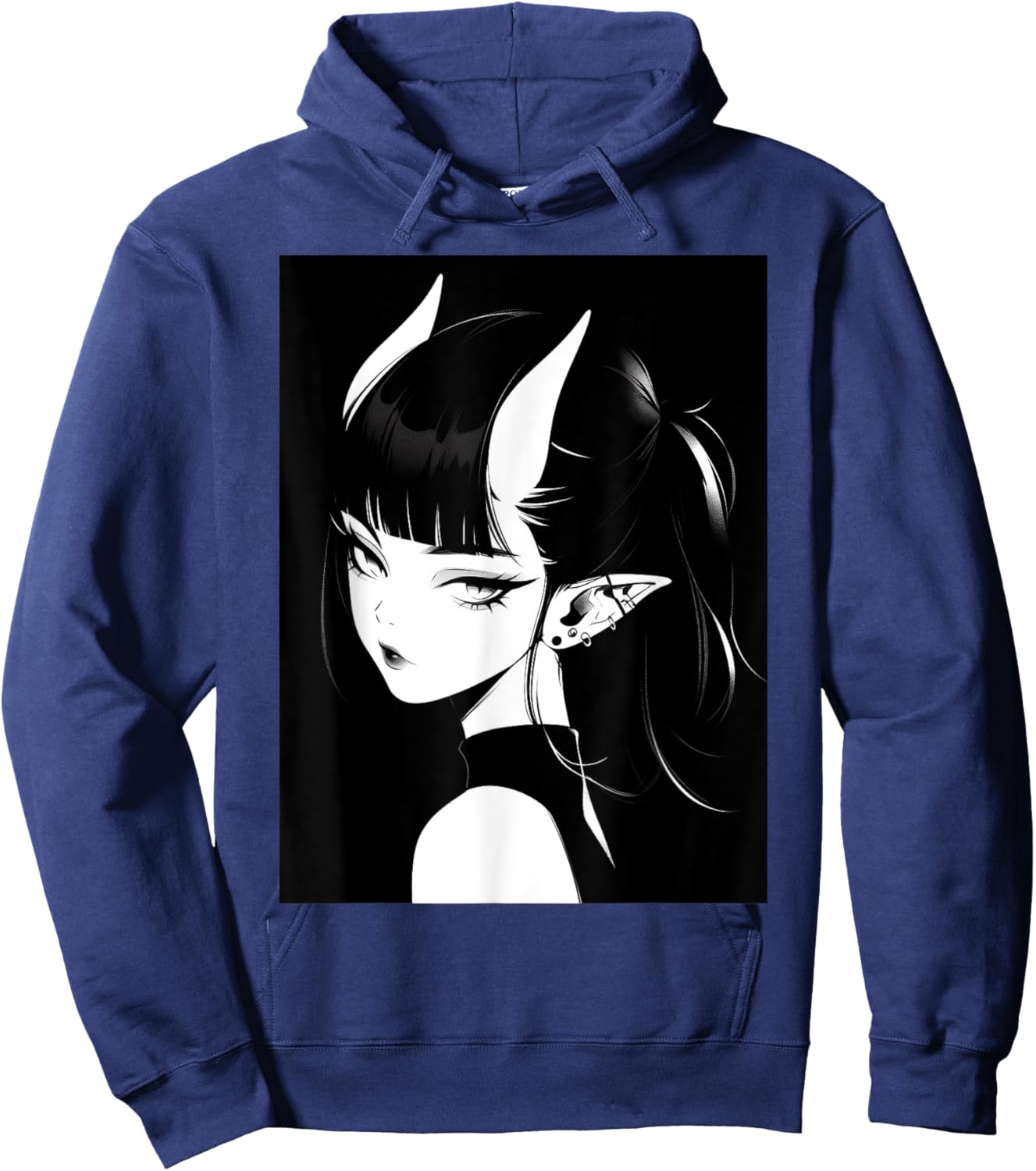 Anime Girl Horns Soft Grunge Waifu Gothic Girl Hoodie - Hoodie | Navy