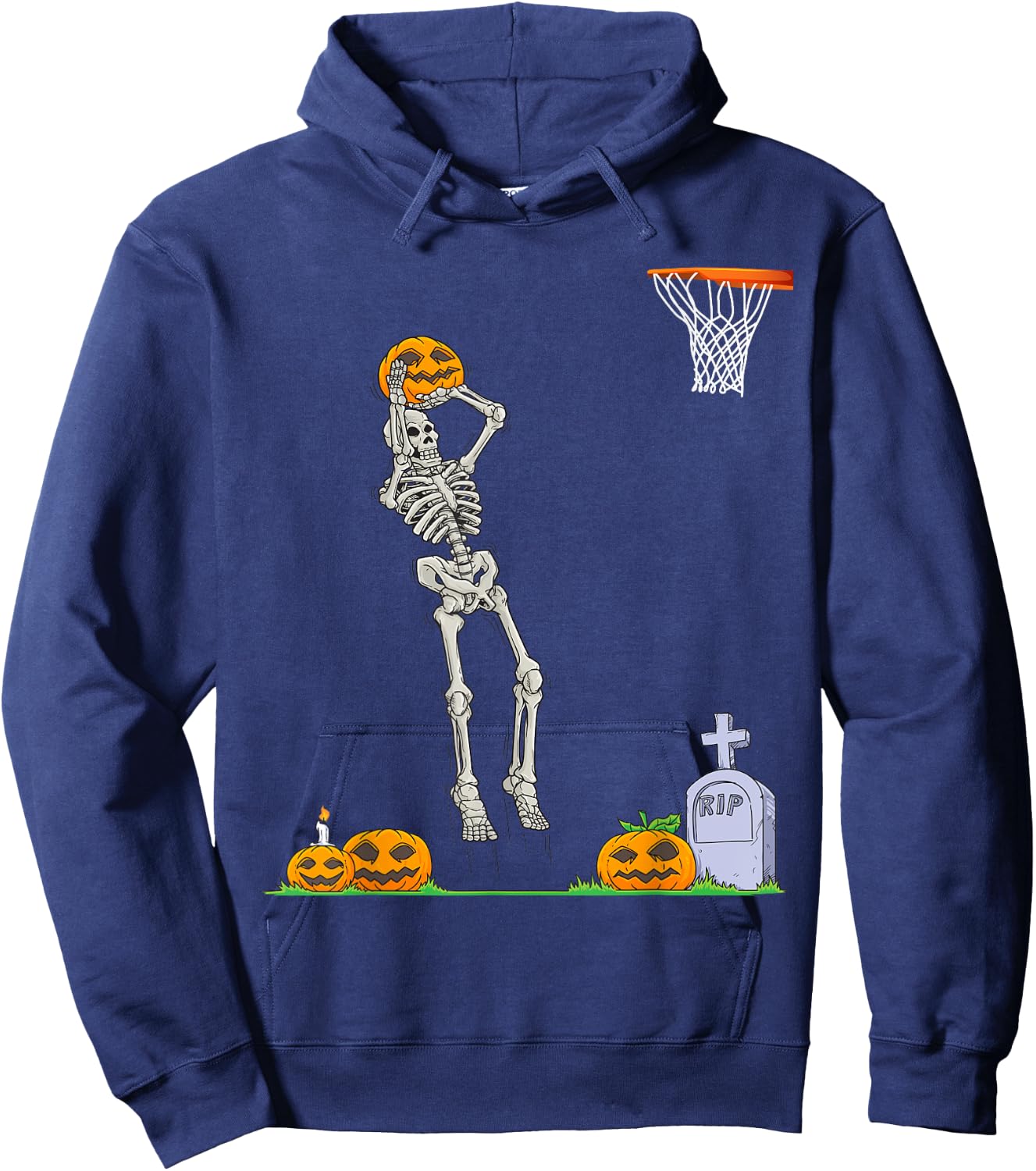 Funny Skeleton Basketball Halloween Pumpkin Hoodie - Hoodie | Navy