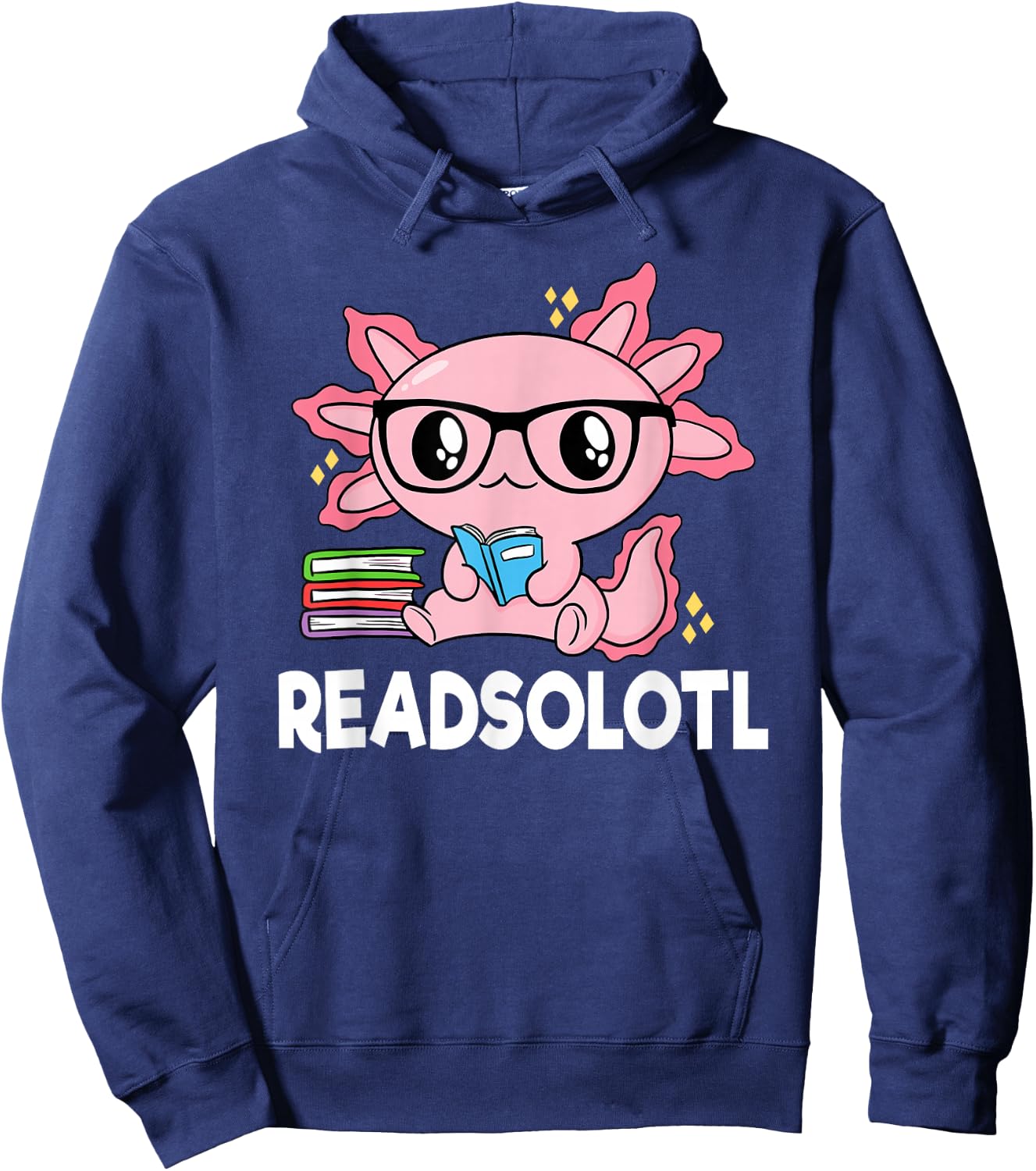 Readsolotl Pink Kawaii Axolotl Book Lover Funny Reading Hoodie - Hoodie | Navy