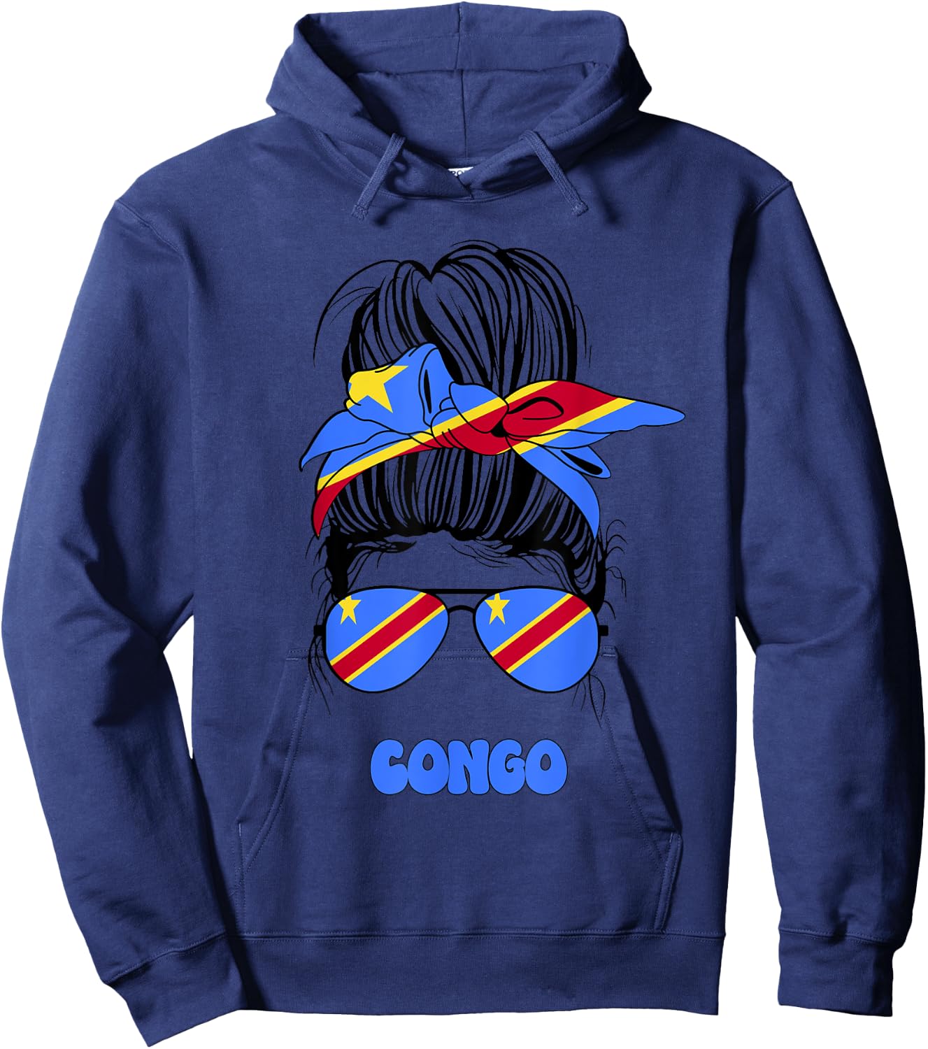 Congolese Women Messy Bun, Proud Congo Flag For Girls Hoodie - Hoodie | Navy