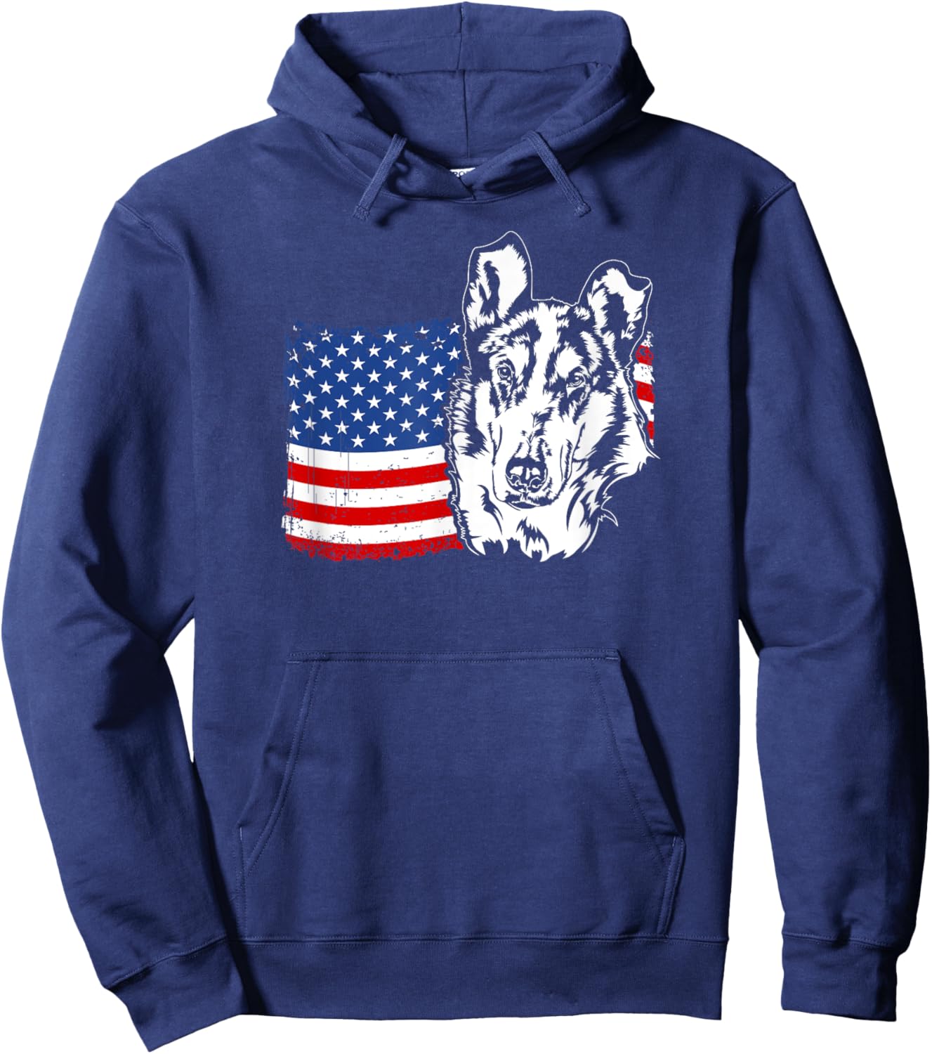Proud Smooth Collie American US Flag Patriotic Dog Men Women Hoodie - Hoodie | Navy