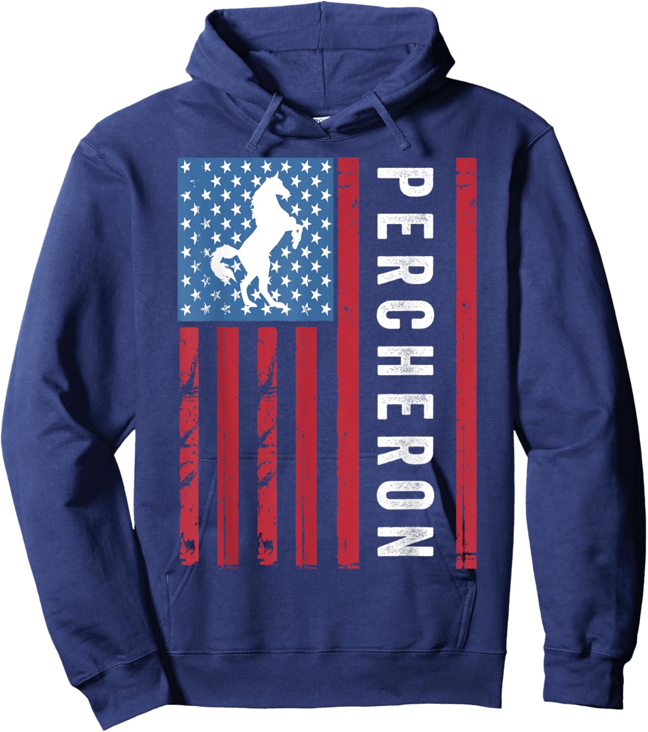 Percheron Horse with American Flag, Percheron Horse Women Kids Men Hoodie - Hoodie | Navy