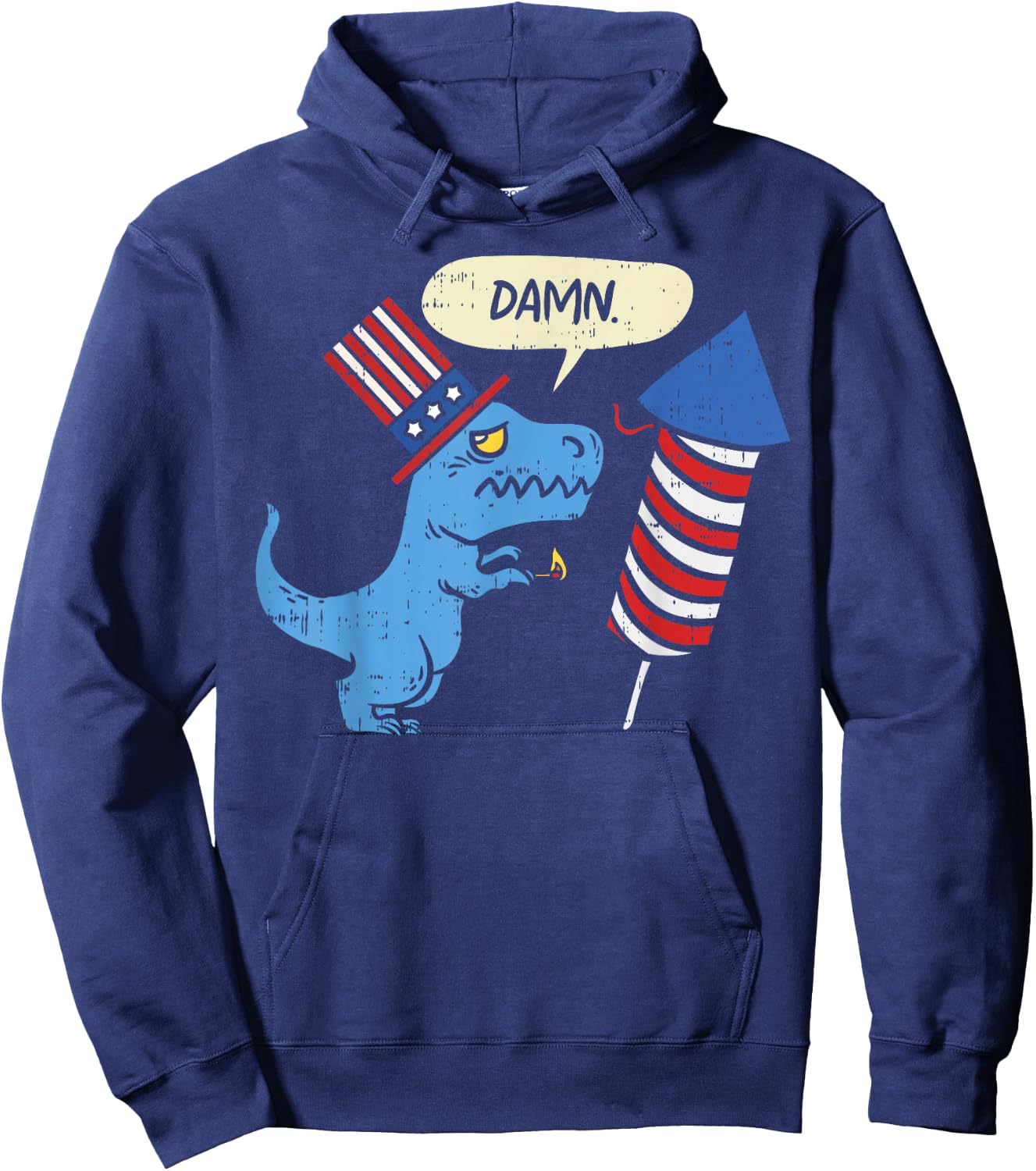 Damn TRex Short Hands Firecracker Funny Firework 4th of July Hoodie - Hoodie | Navy