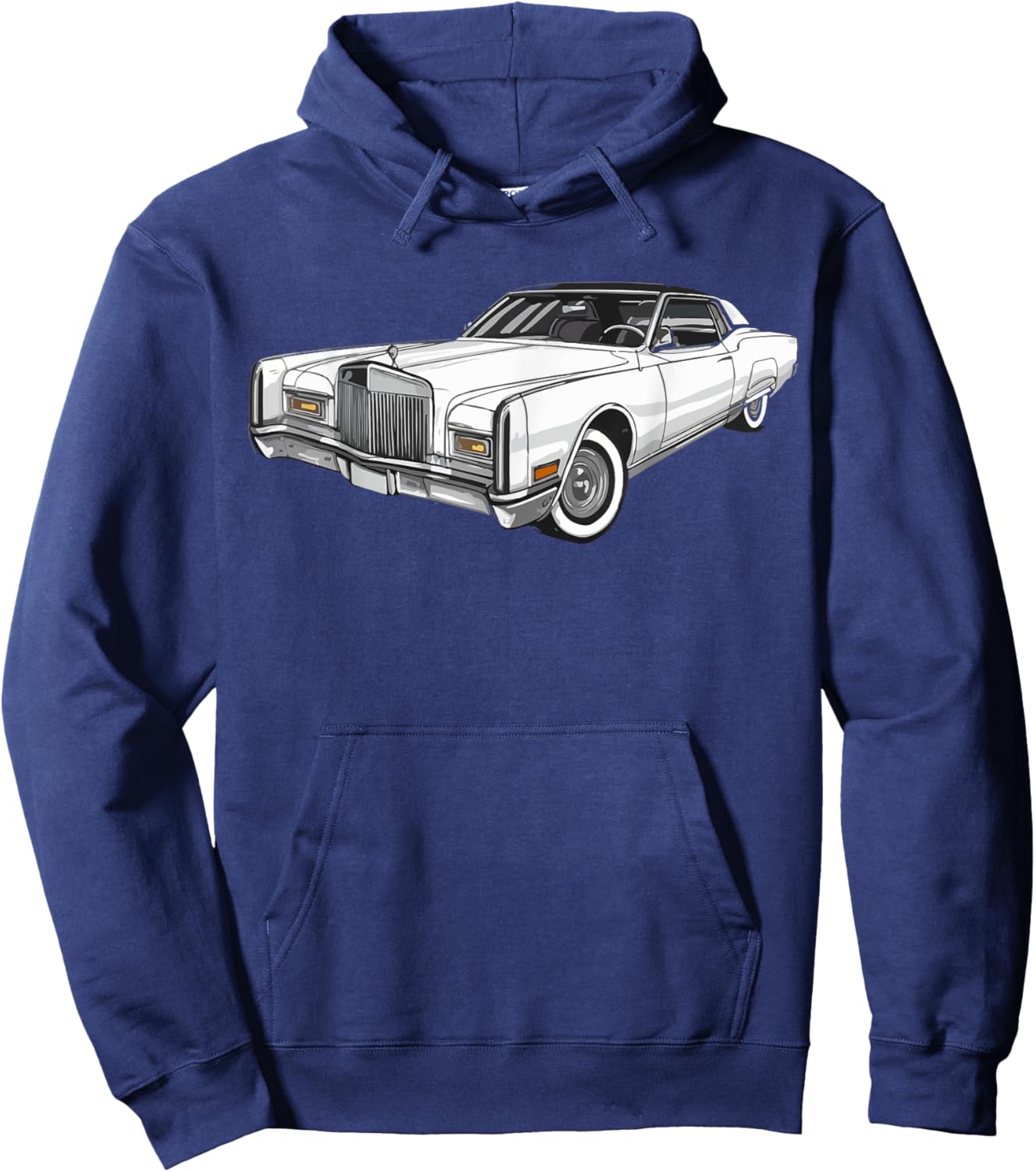 Classic Car 1967 vintage Lincoln Continental outline graphic (white) , Small, Black Hoodie - Hoodie | Navy