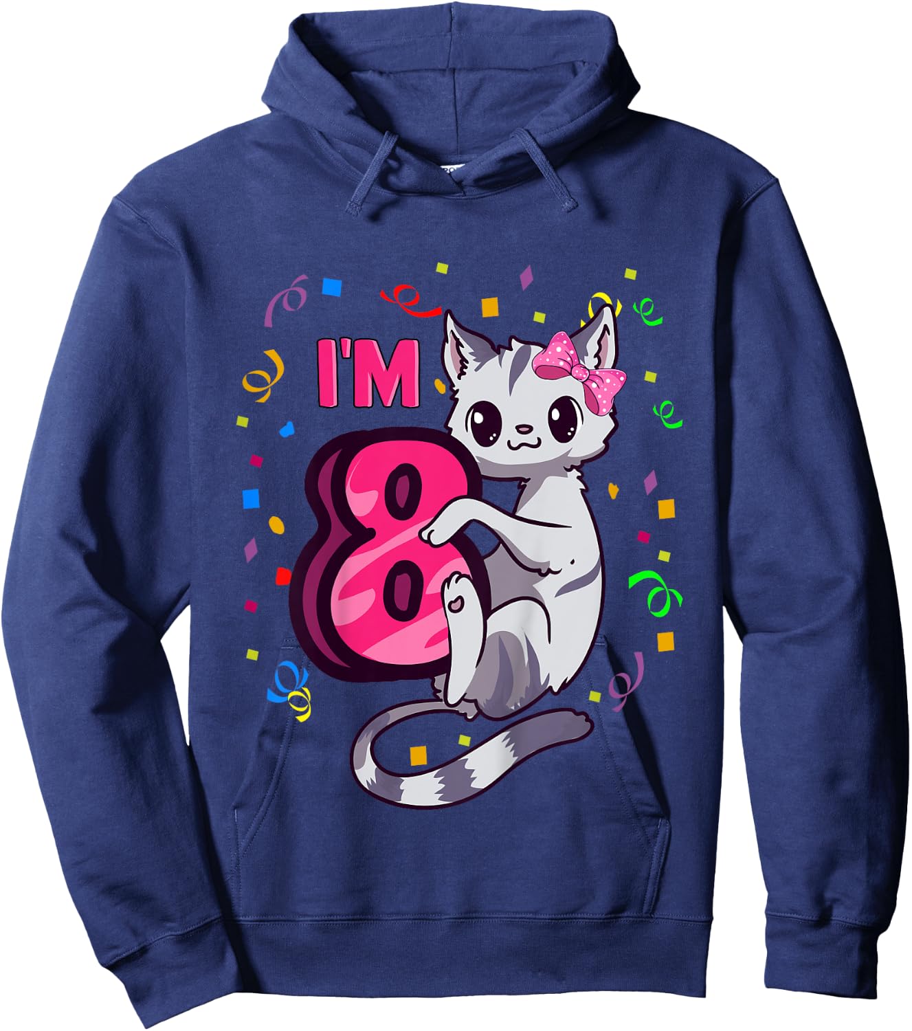 Girls 8th Birthday Outfit I'm 8 Years Old Cat Kitty Kitten Hoodie - Hoodie | Navy