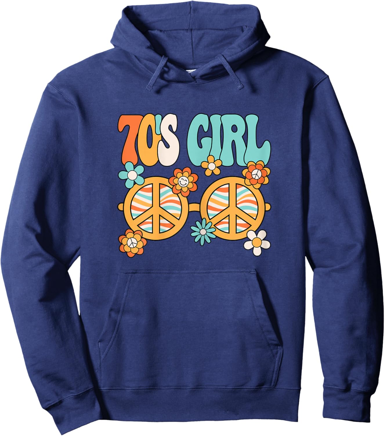70's Girl 1970s Peace Hippie Disco Party Outfit Groovy Women Hoodie - Hoodie | Navy