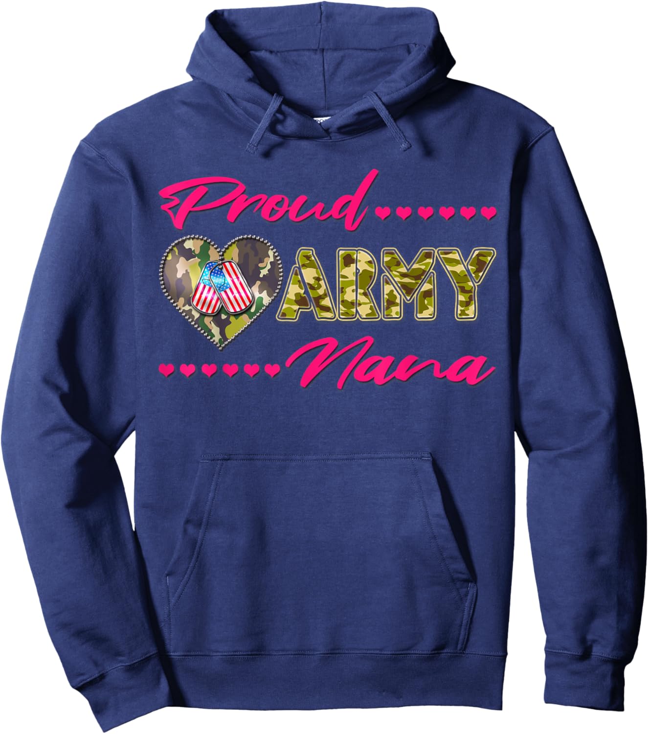 Proud Army Nana - Camo US Flag Dog Tag Military Grandma Gift Hoodie - Hoodie | Navy