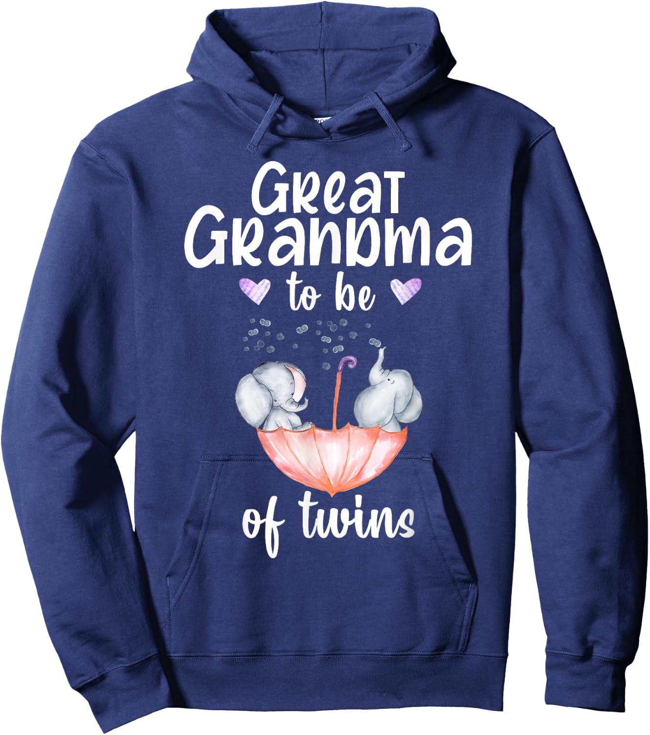 Great Grandma To Be Of Twins Baby Shower Elephant Hoodie - Hoodie | Navy