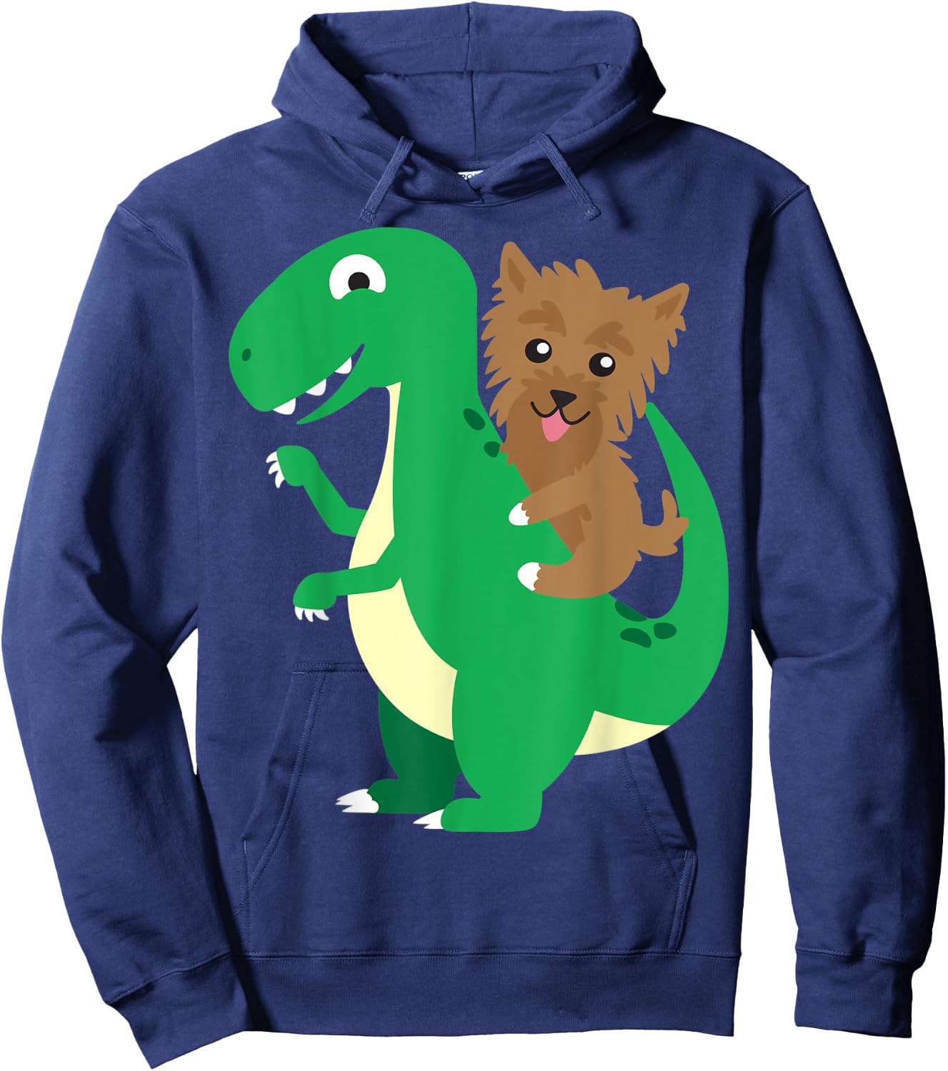 Yorkie Riding T-Rex Cool Dinosaur Dino Dog Halloween Costume Men Women Kids Hoodie - Hoodie | Navy