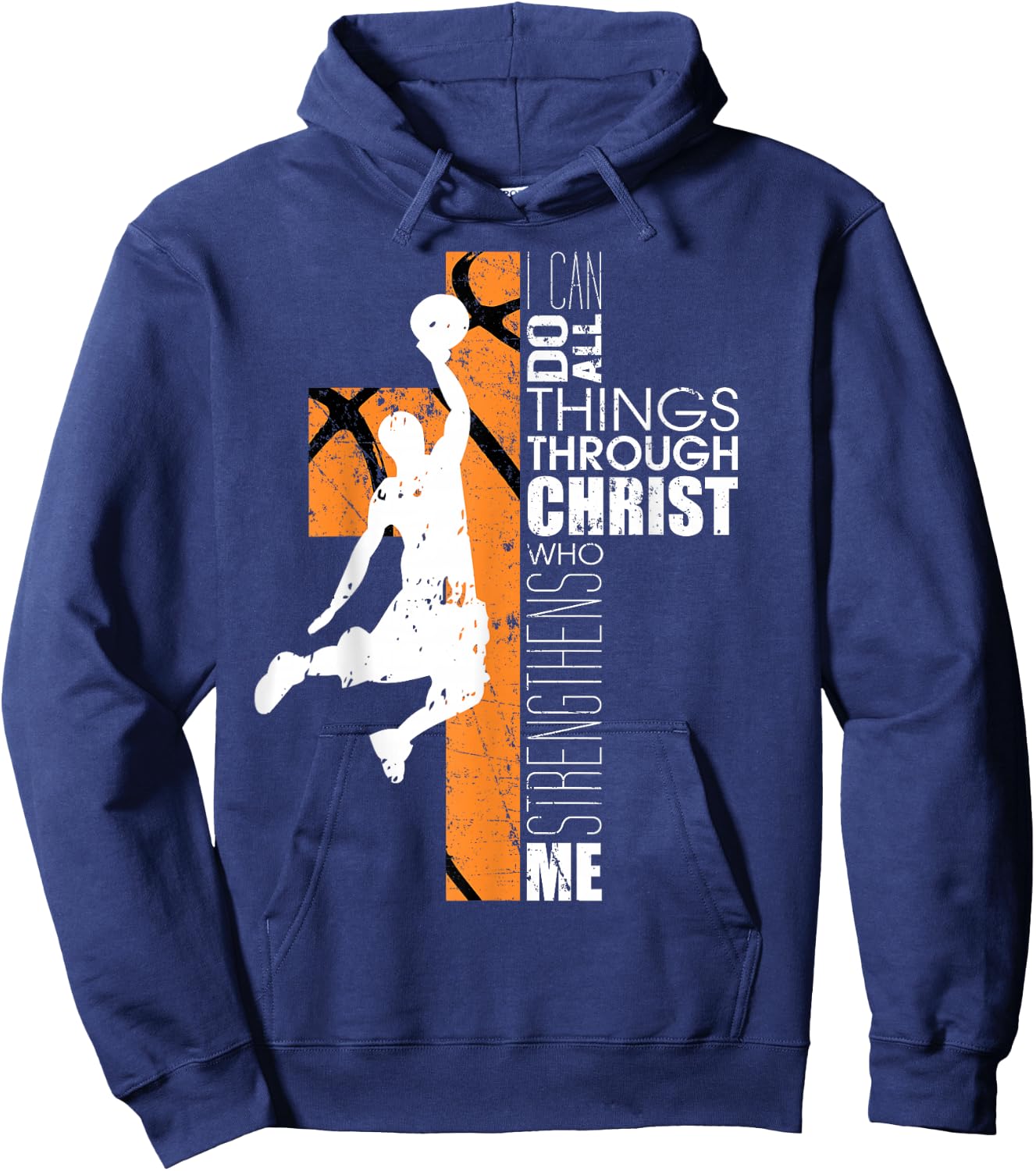 Christian Basketball Religious Bible Verse Philippians 4:13 Hoodie - Hoodie | Navy