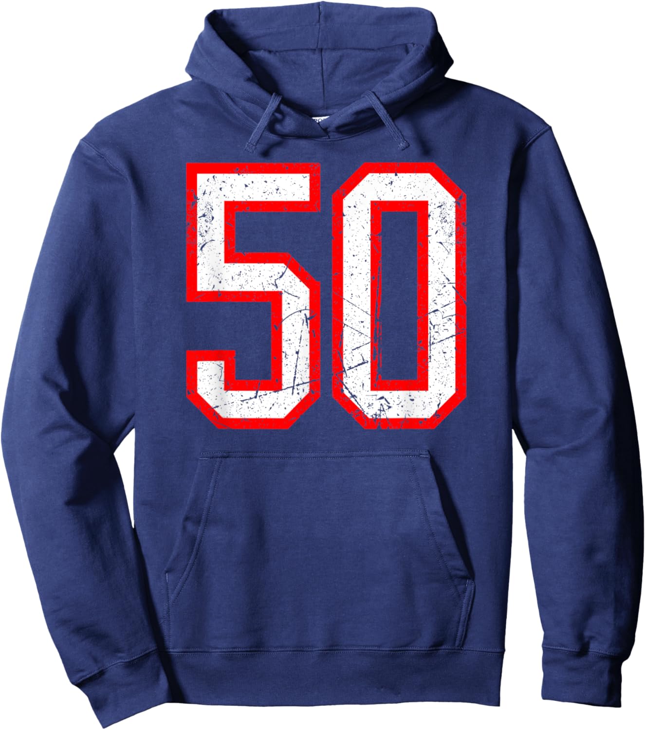 Number #50 White Red Distressed Sport Jersey Lucky Number 50 Hoodie - Hoodie | Navy