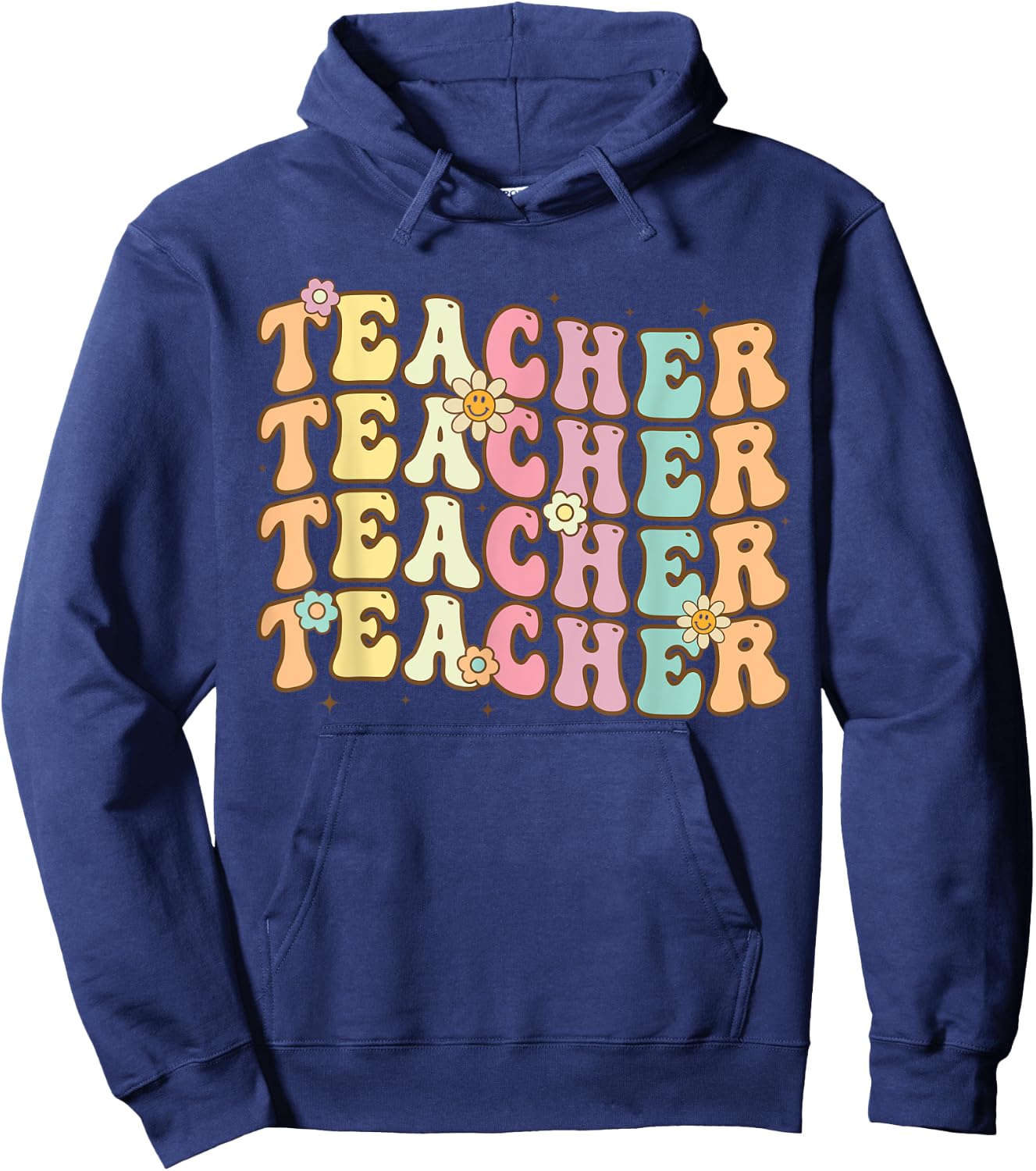 Retro Groovy Teacher Inspirational Colorful Back to School Men Women Girls Kids Hoodie - Hoodie | Navy
