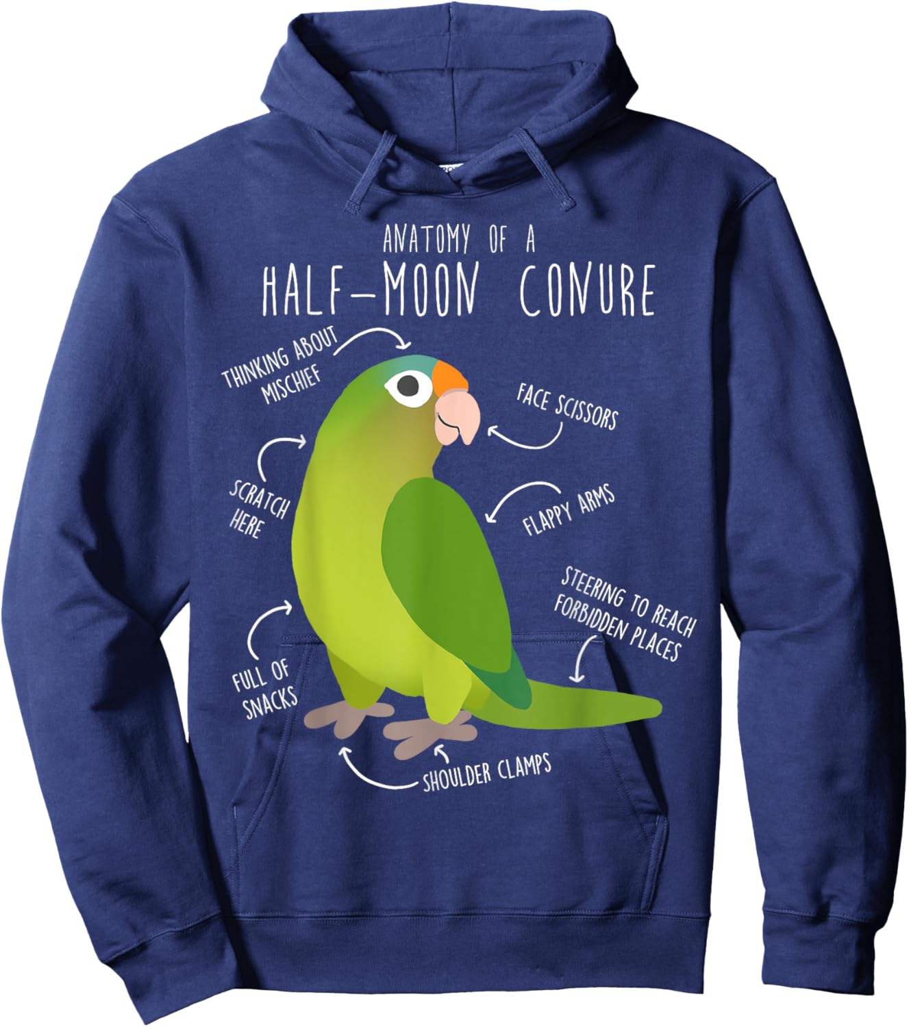 Half-Moon Conure Parrot Anatomy, Funny Cute Pet Bird Mom Hoodie - Hoodie | Navy