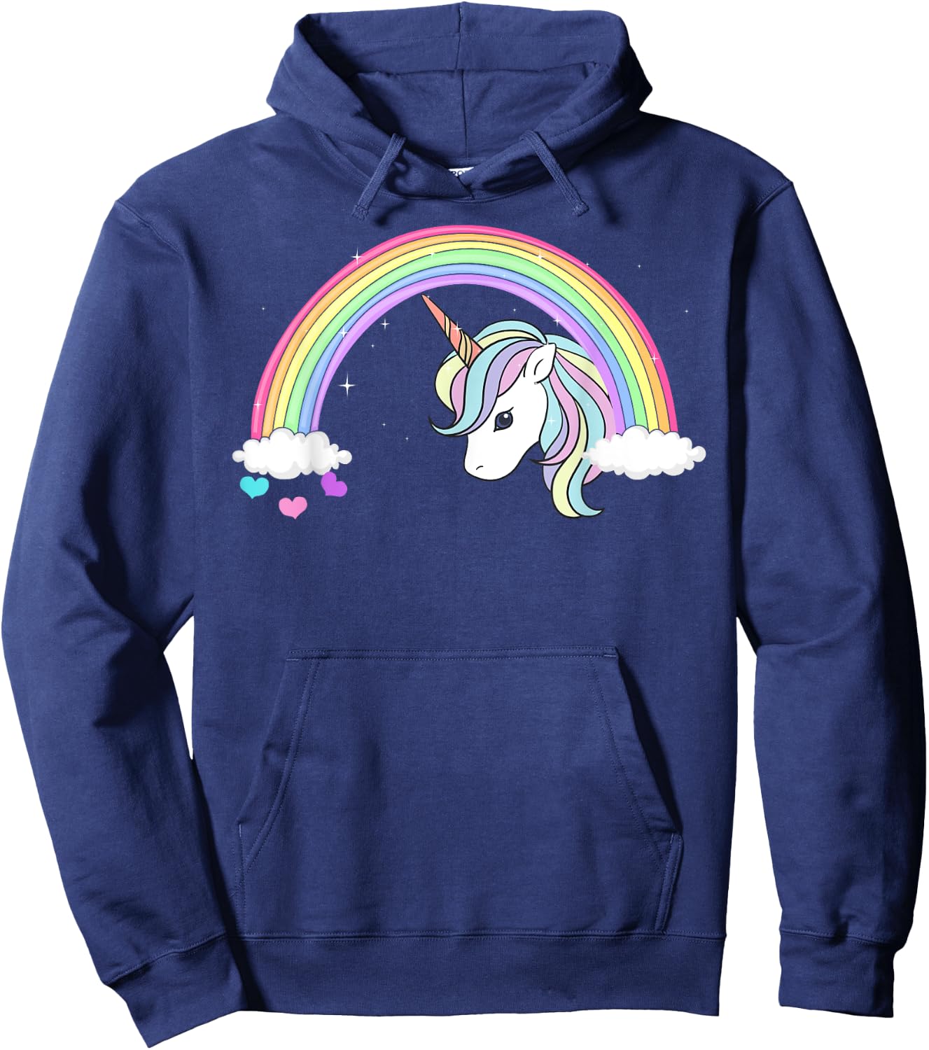 Unicorn Rainbow with Sparkles and Hearts no words wording Hoodie - Hoodie | Navy