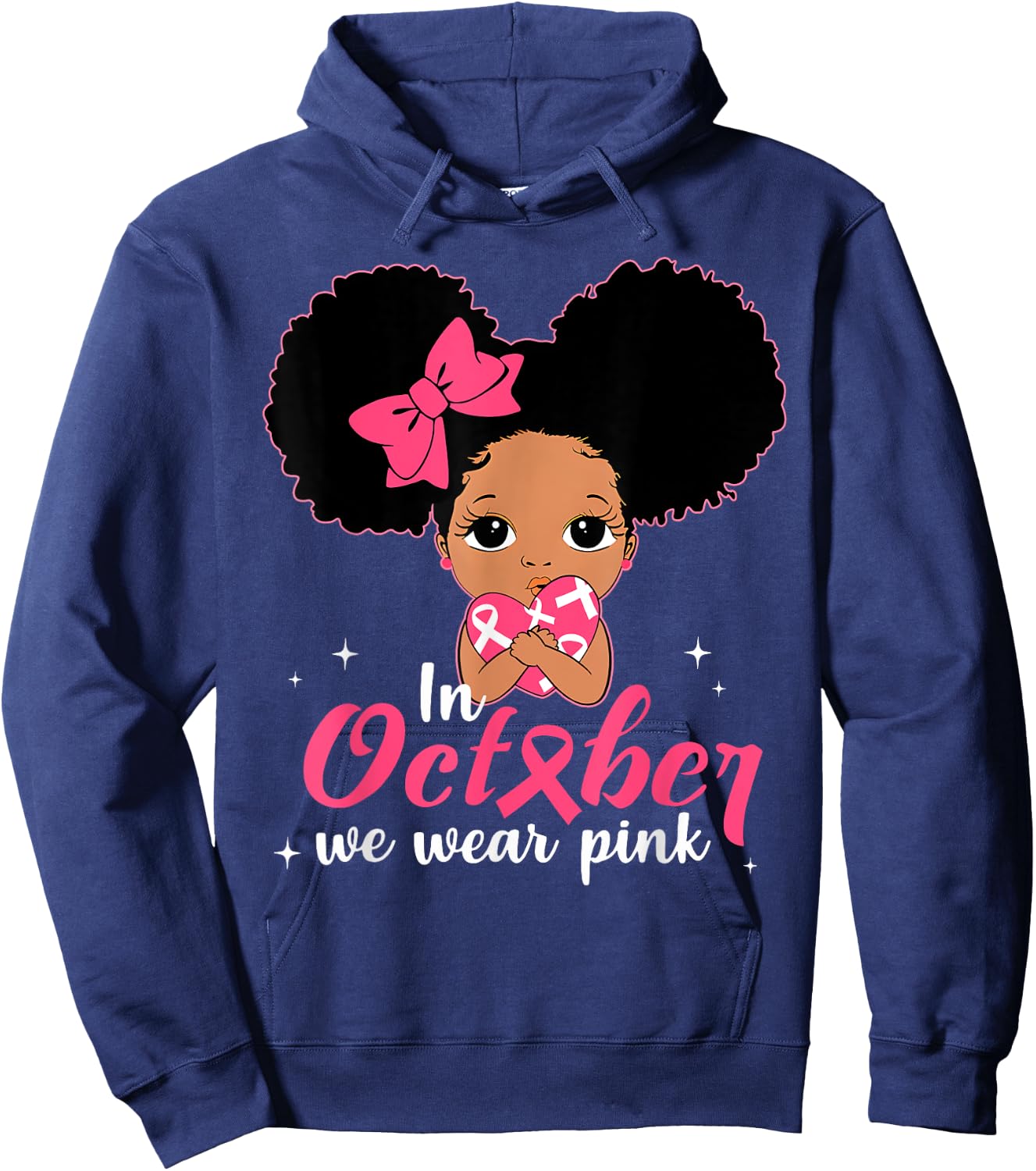 Messy Bun In October We Wear Pink Girls Toddlers Kids Hoodie - Hoodie | Navy
