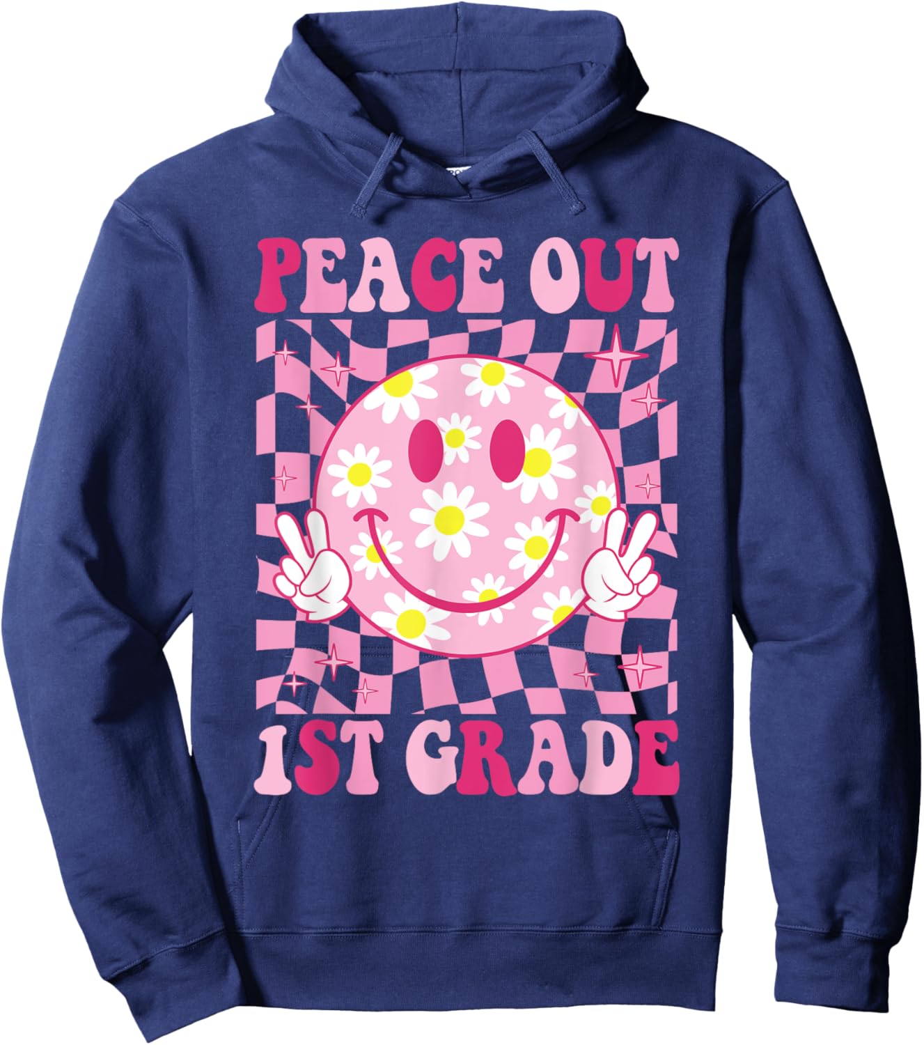 Peace Out 1st Grade Groovy Last Day of 1st Grade Graduation Hoodie - Hoodie | Navy