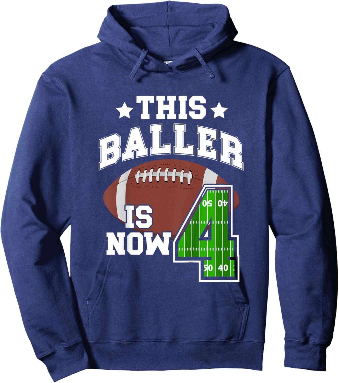 Kids 4th Football Birthday Party 4 Year Old Football Player Hoodie - Hoodie | Navy