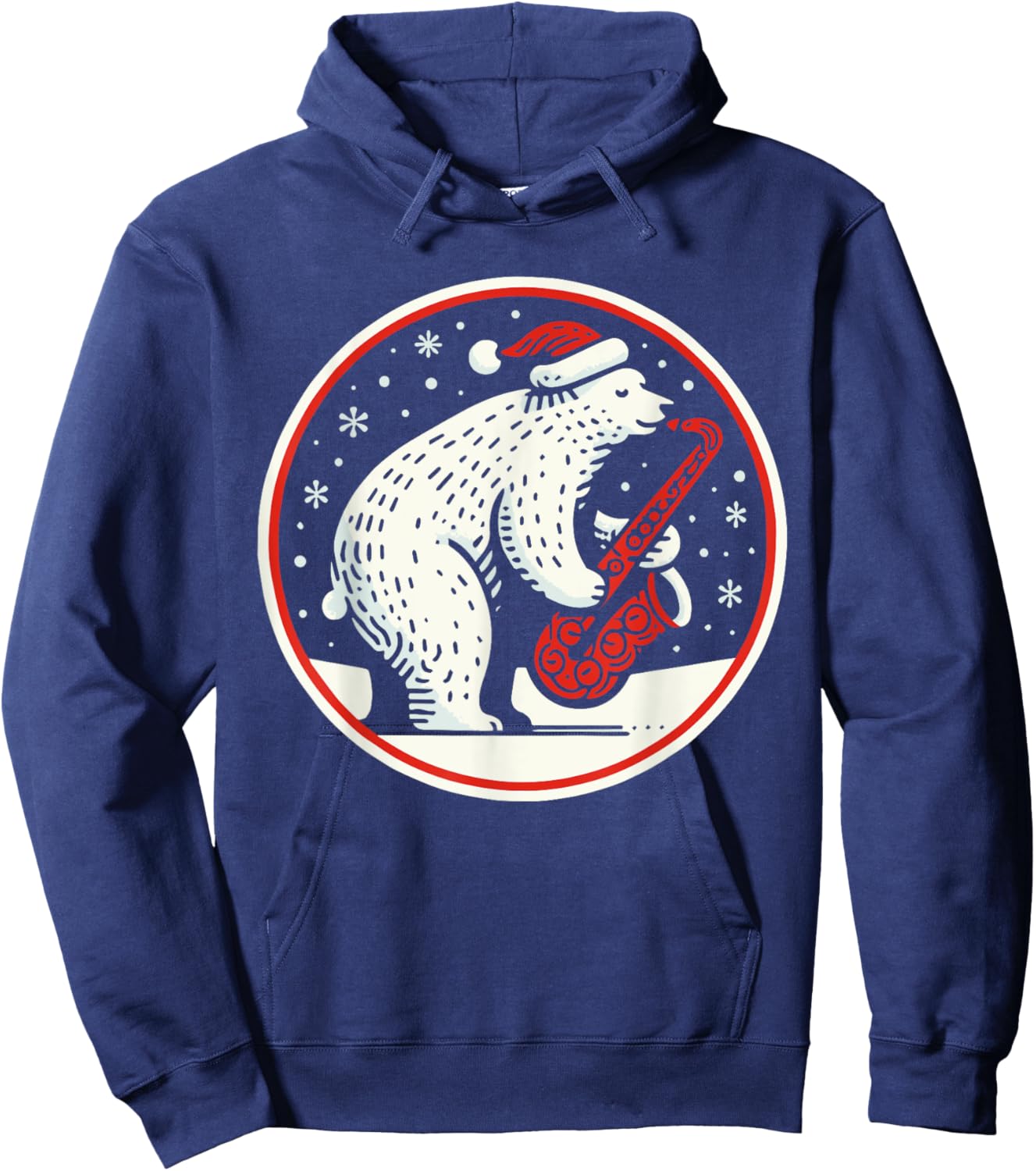 Saxophone Christmas Santa Bear playing Sax Jazz Musician Hoodie - Hoodie | Navy