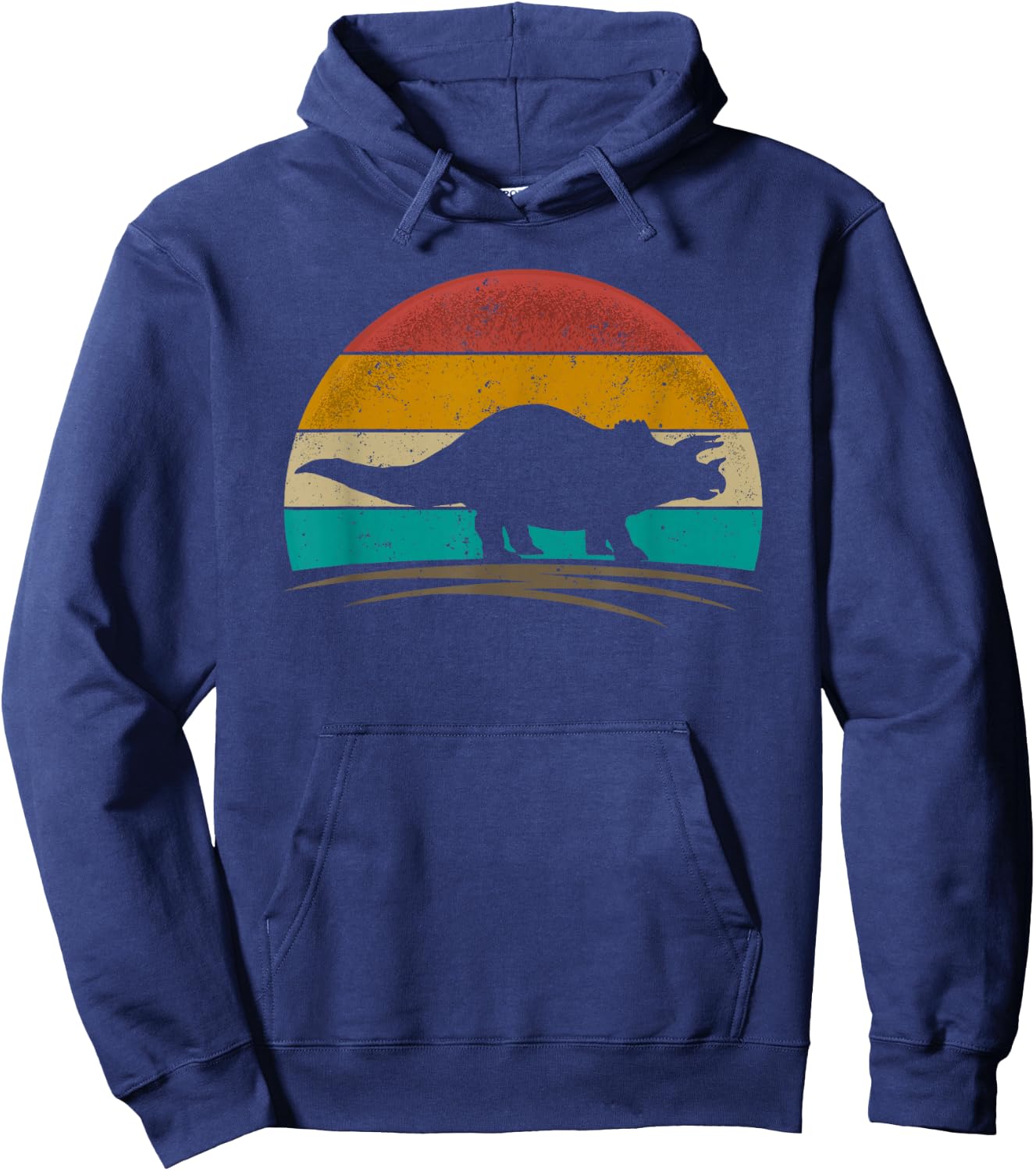 Triceratops Retro Vintage 70s Distressed Men Women Hoodie - Hoodie | Navy