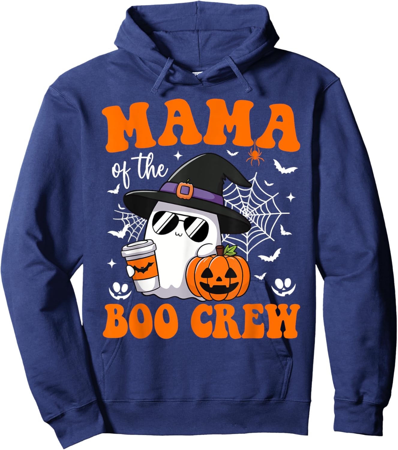 Mama of Boo Crew Groovy Ghost Matching Family Halloween Hoodie - Hoodie | Navy