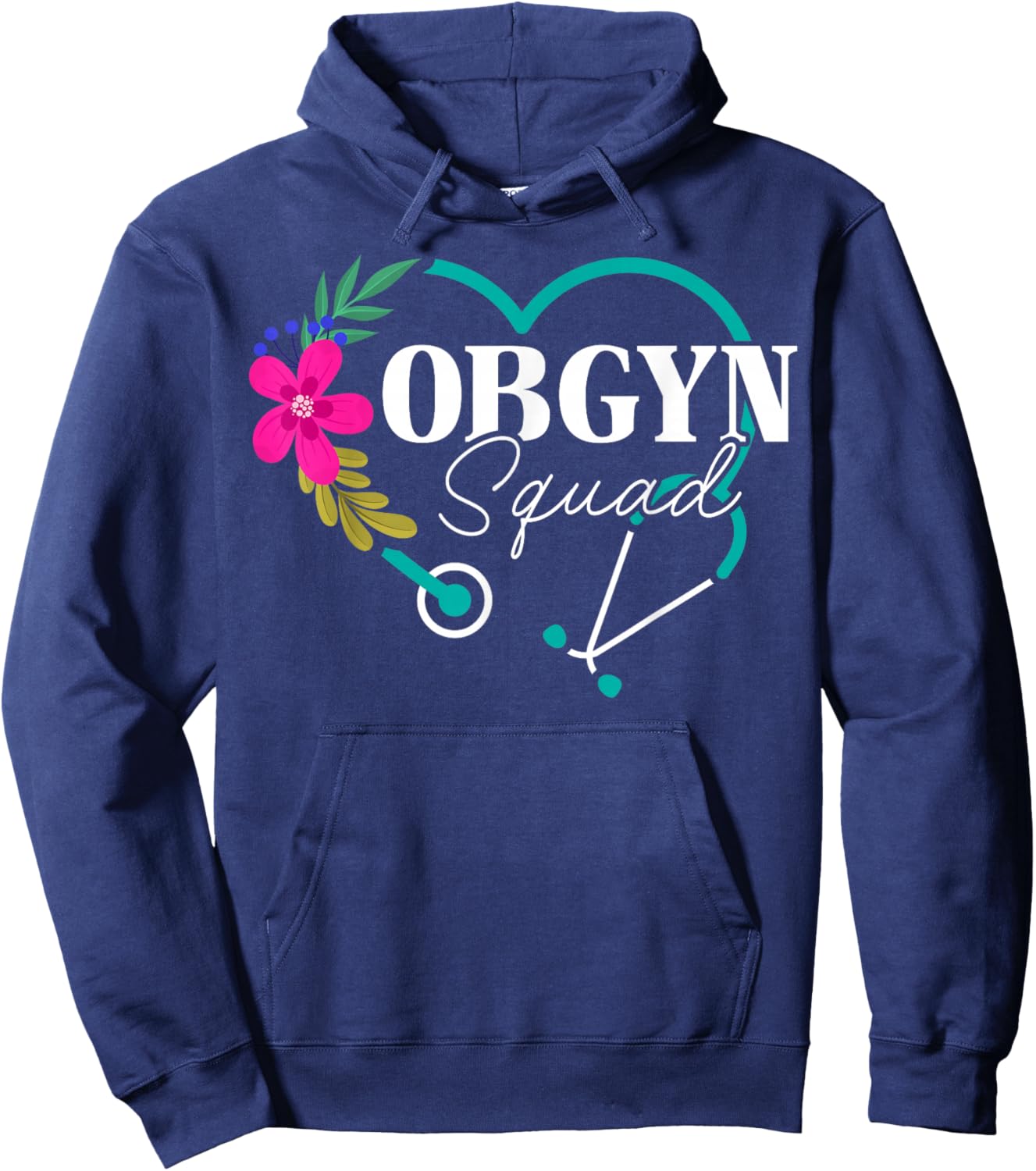 Floral OBGYN Squad Obstetrician Gynecologist Heart Hoodie - Hoodie | Navy