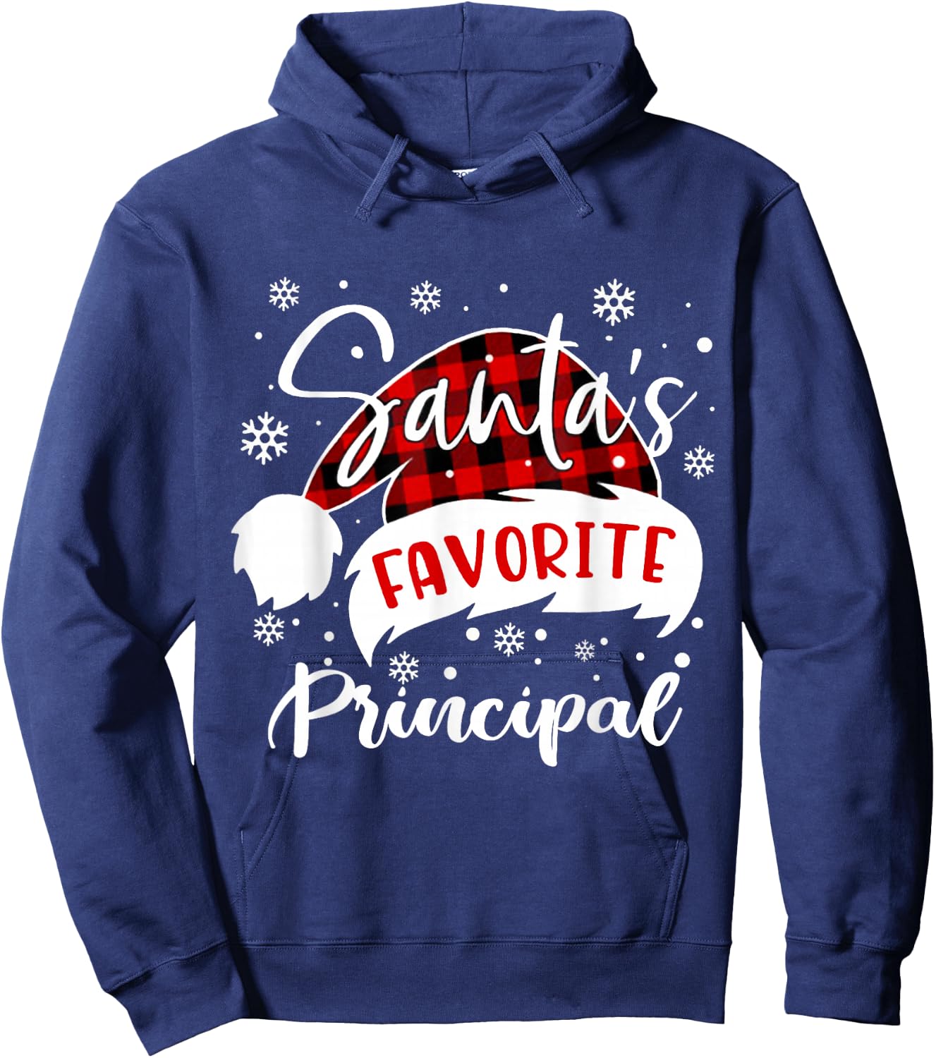 Santa's Favorite Principal Hat Flannel Christmas 2020 Hoodie - Hoodie | Navy