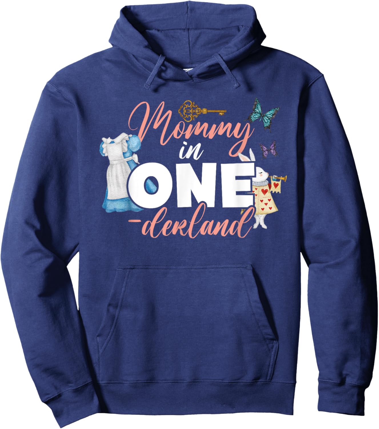 Mommy Of 1st Birthday Girl - Mommy In Onderland Family Hoodie - Hoodie | Navy
