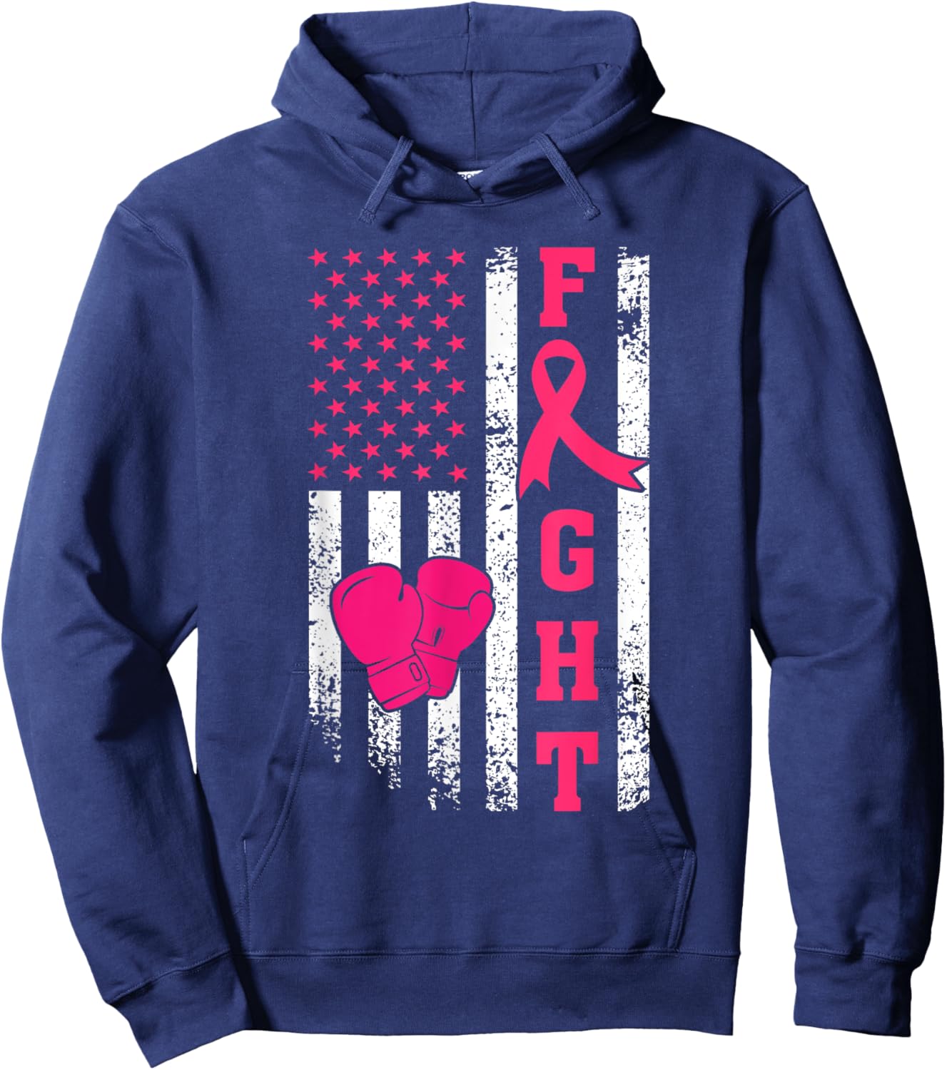 Fight Breast Cancer Survivor American Flag Cancer Awareness Hoodie - Hoodie | Navy