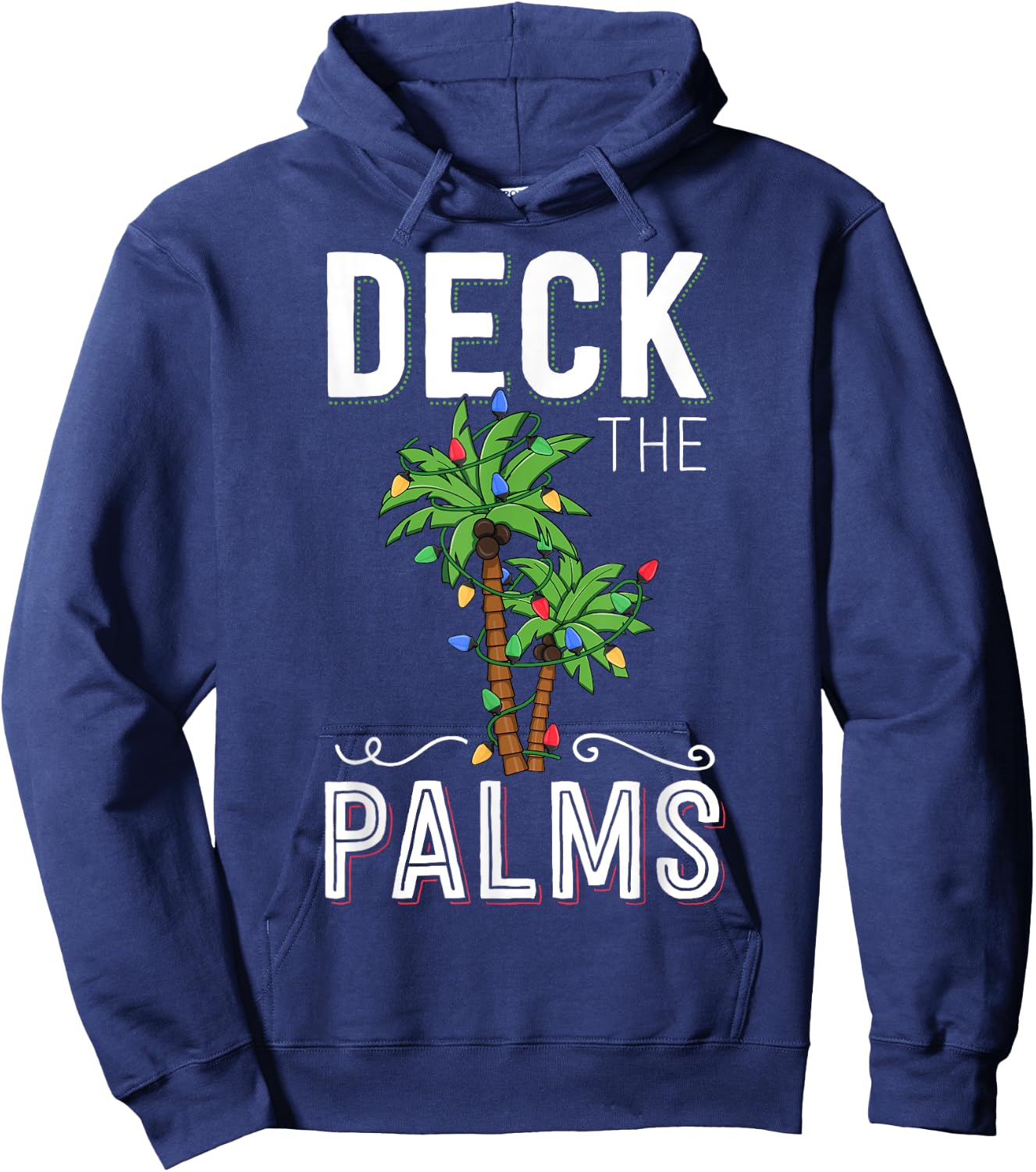 Deck The Palms Tropical Hawaii Christmas Palm Tree Lights Hoodie - Hoodie | Navy