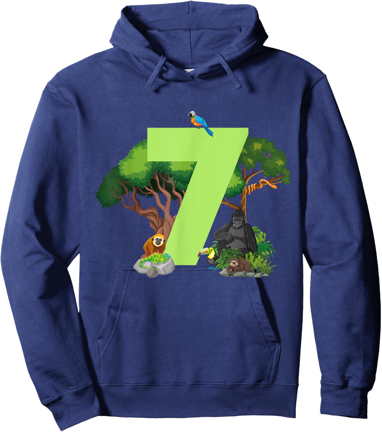 7th Birthday Jungle Animals Safari Rainforest 7 Year Old Hoodie - Hoodie | Navy